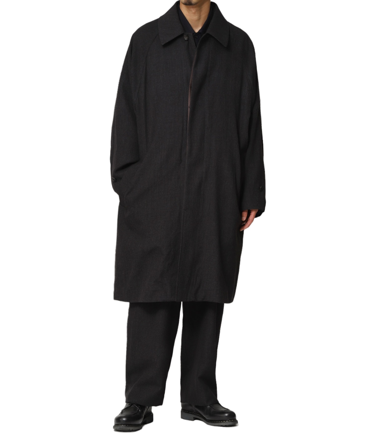 marka RAGLAN SLEEVES COATステンカラーコート黒サイズ2 marka / マーカ：RAGLAN SLEEVES COAT - tumbled wool serge