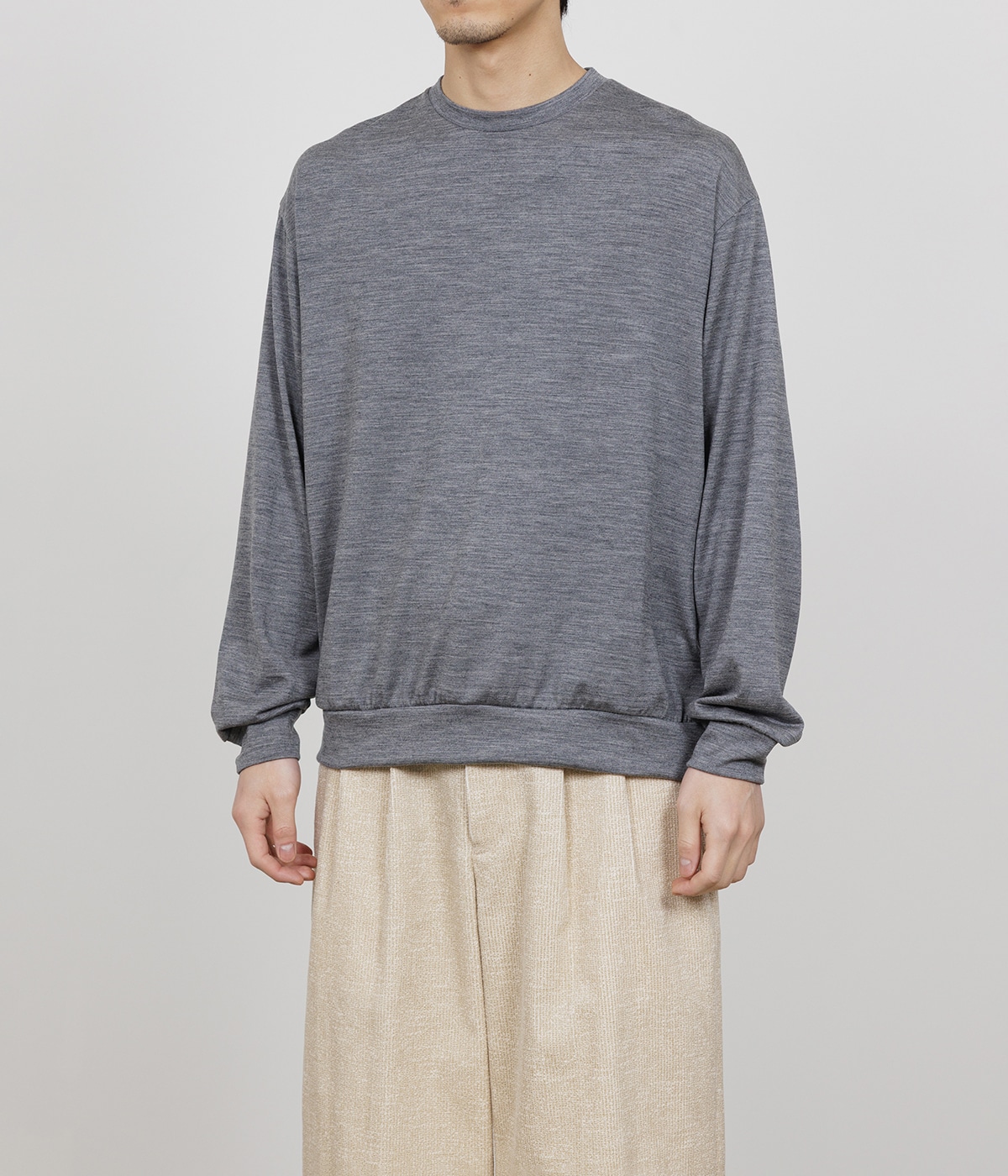 [穴あき有] marka マーカ 長袖カットソー ホワイト サイズ1 予約】CREW NECK -2/72 WOOL SINGLE JERSEY WASHABLE- | marka