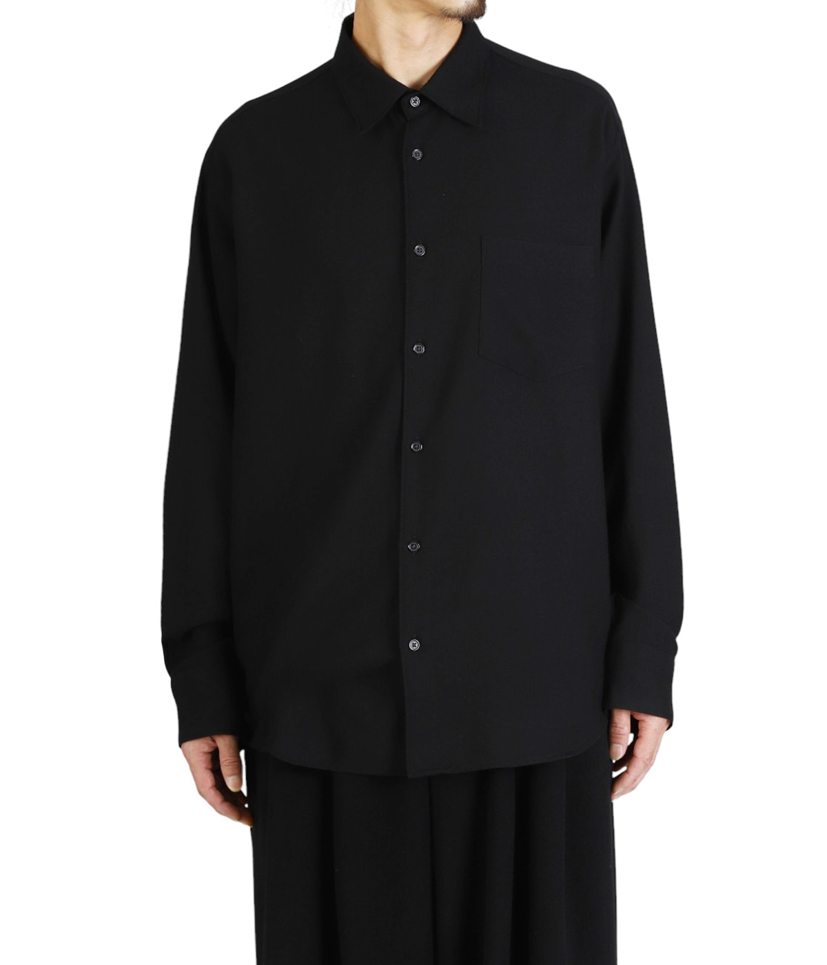 1234レア 超初期 黒いクレープ加工長袖シャツ 美品 REGULAR COLLAR SHIRT -SUPER 140s 2/96 WOOL VIYELLA- | marka