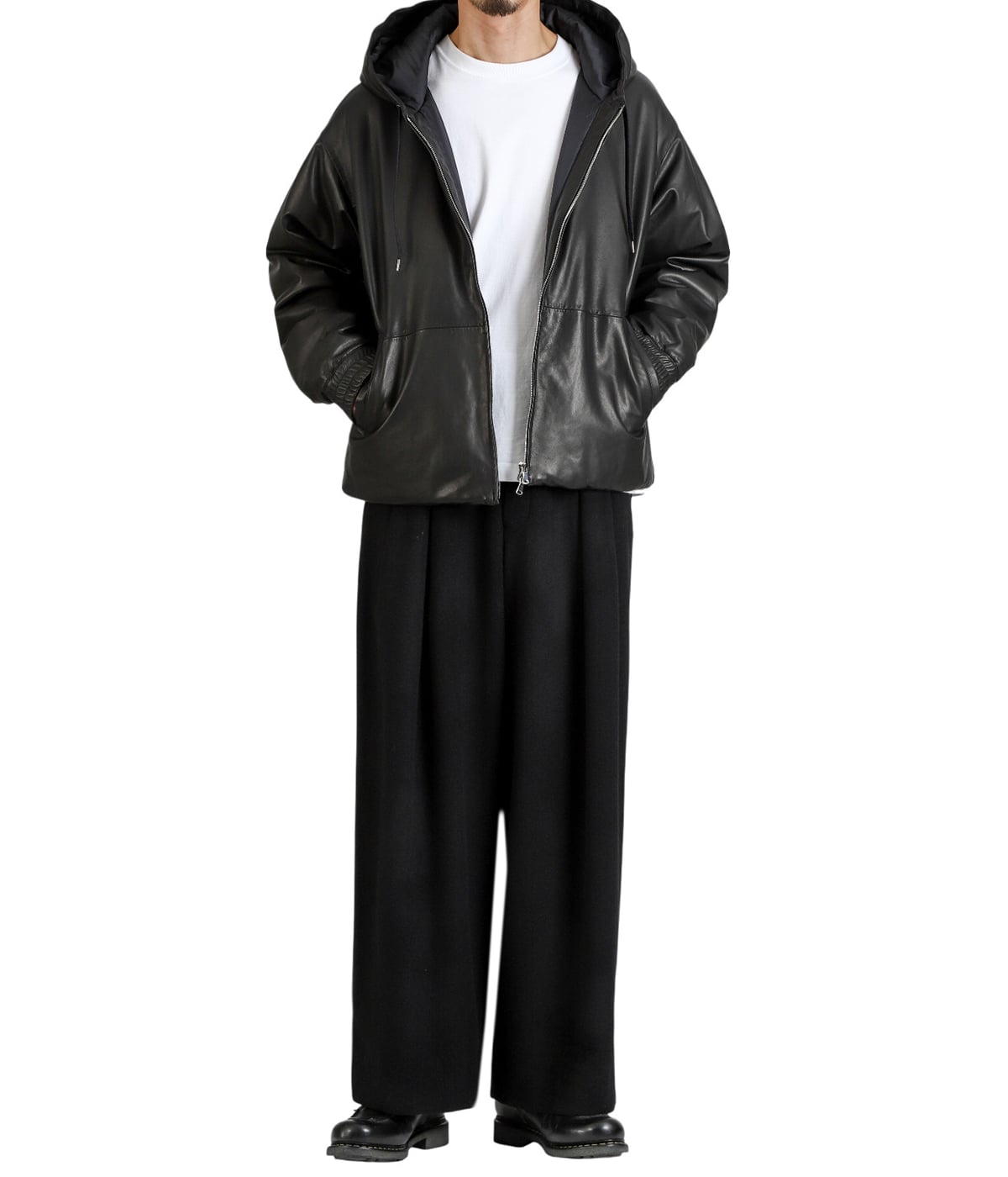 Theory フード付きレザージャケット ブラック 中古・古着通販】theory (セオリー) フード付レザージャケット