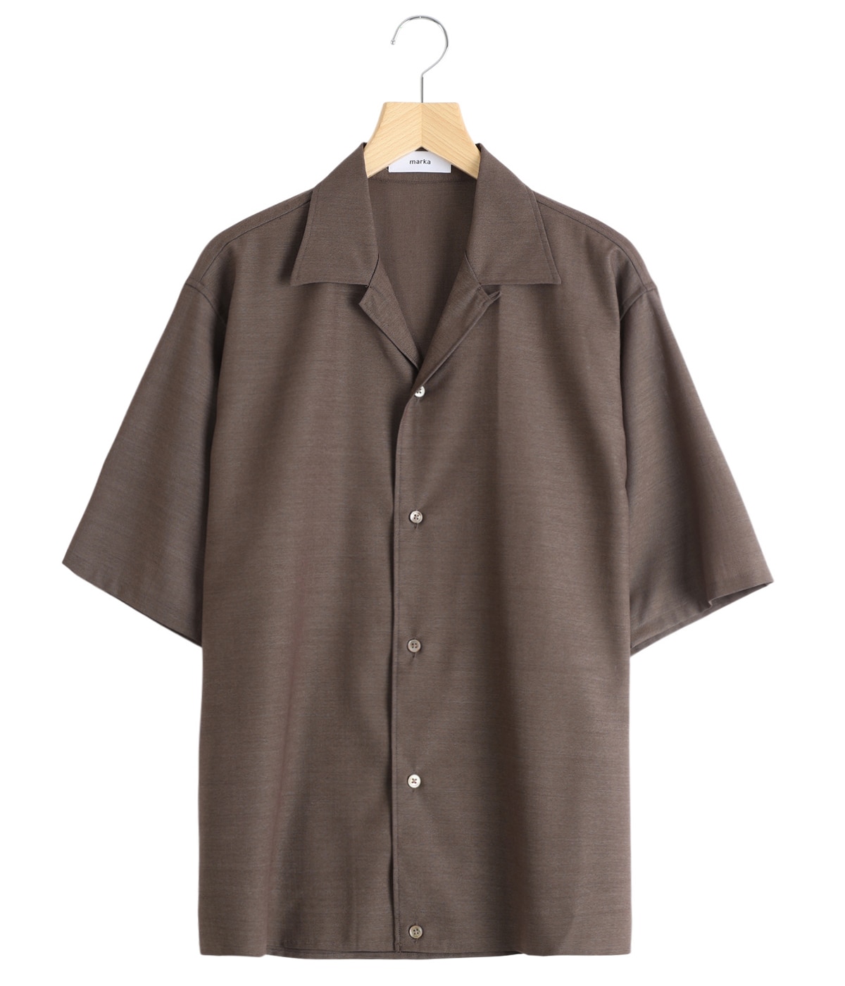 OPEN COLLAR S/S SHIRT WITH HEM TAB -WOOL HIGH TWIST TROPICAL