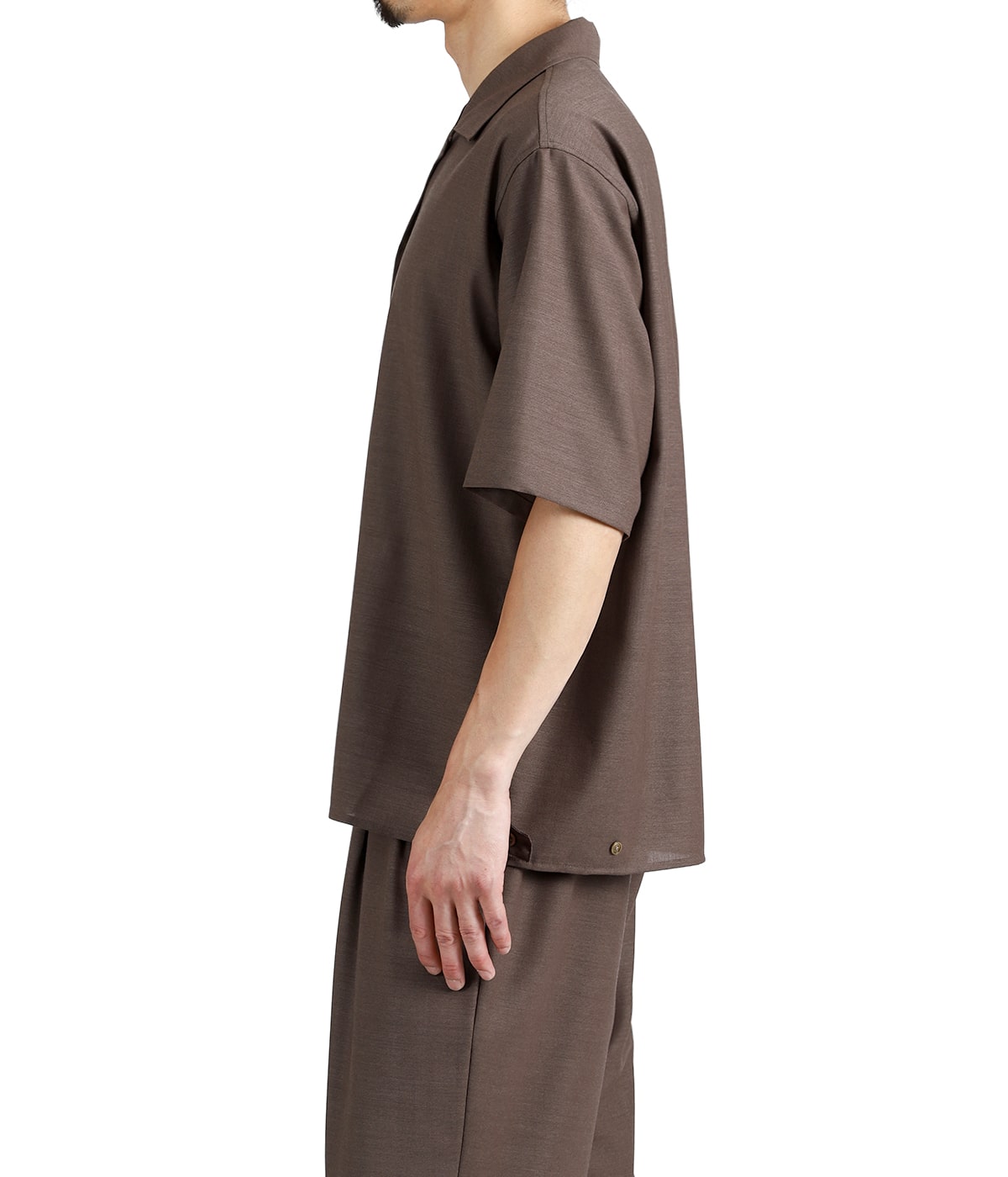 OPEN COLLAR S/S SHIRT WITH HEM TAB -WOOL HIGH TWIST TROPICAL