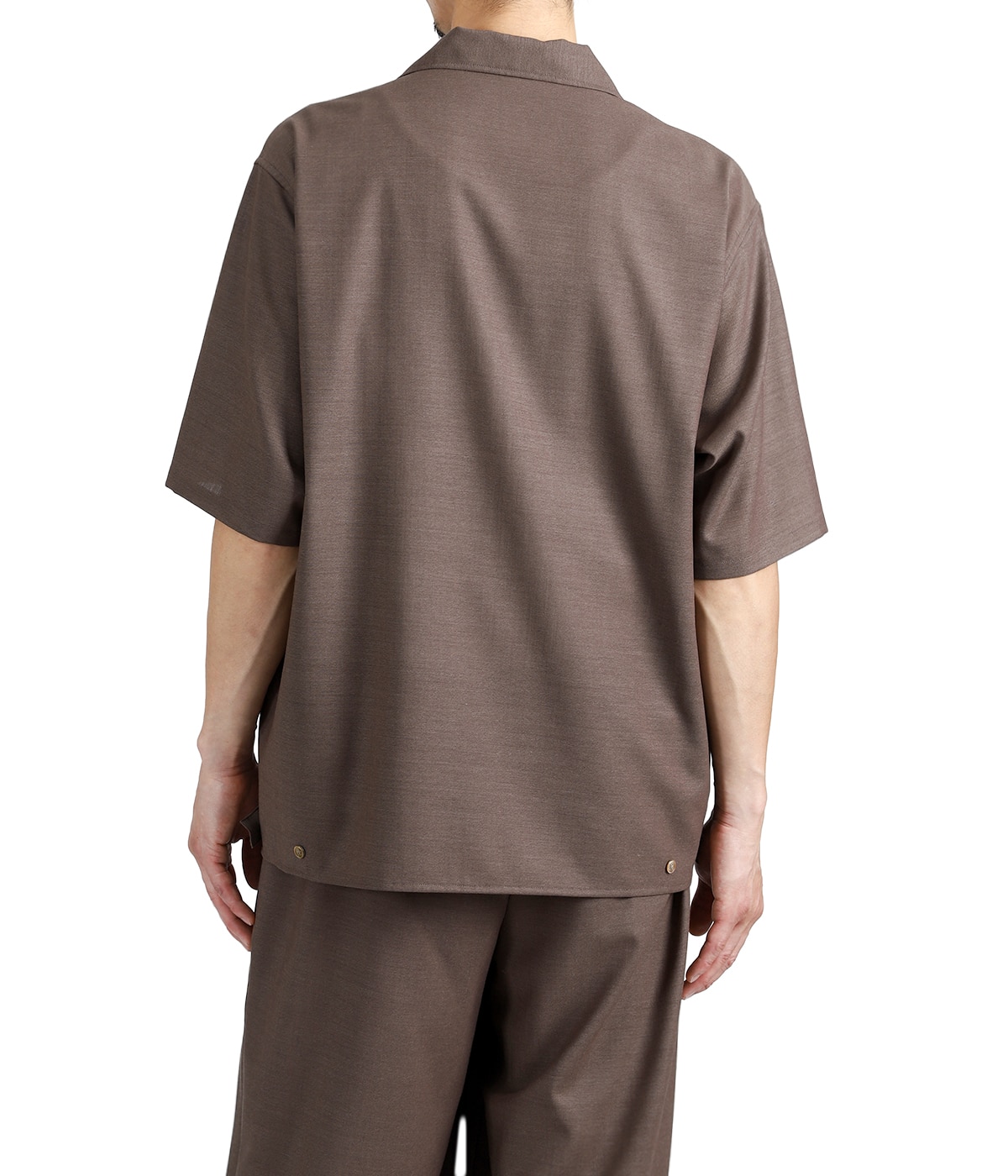 OPEN COLLAR S/S SHIRT WITH HEM TAB -WOOL HIGH TWIST TROPICAL