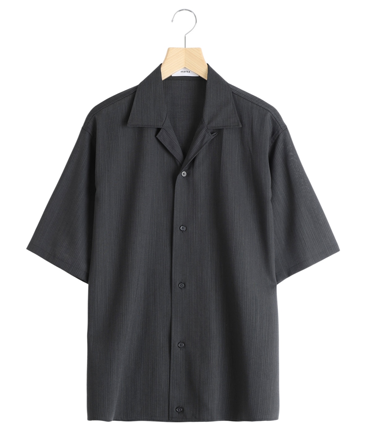 OPEN COLLAR S/S SHIRT WITH HEM TAB -WOOL HIGH TWIST TROPICAL