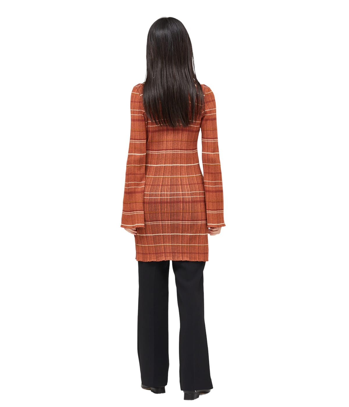レディース】Random Ribbed Plaid Knitted Dress With Choker
