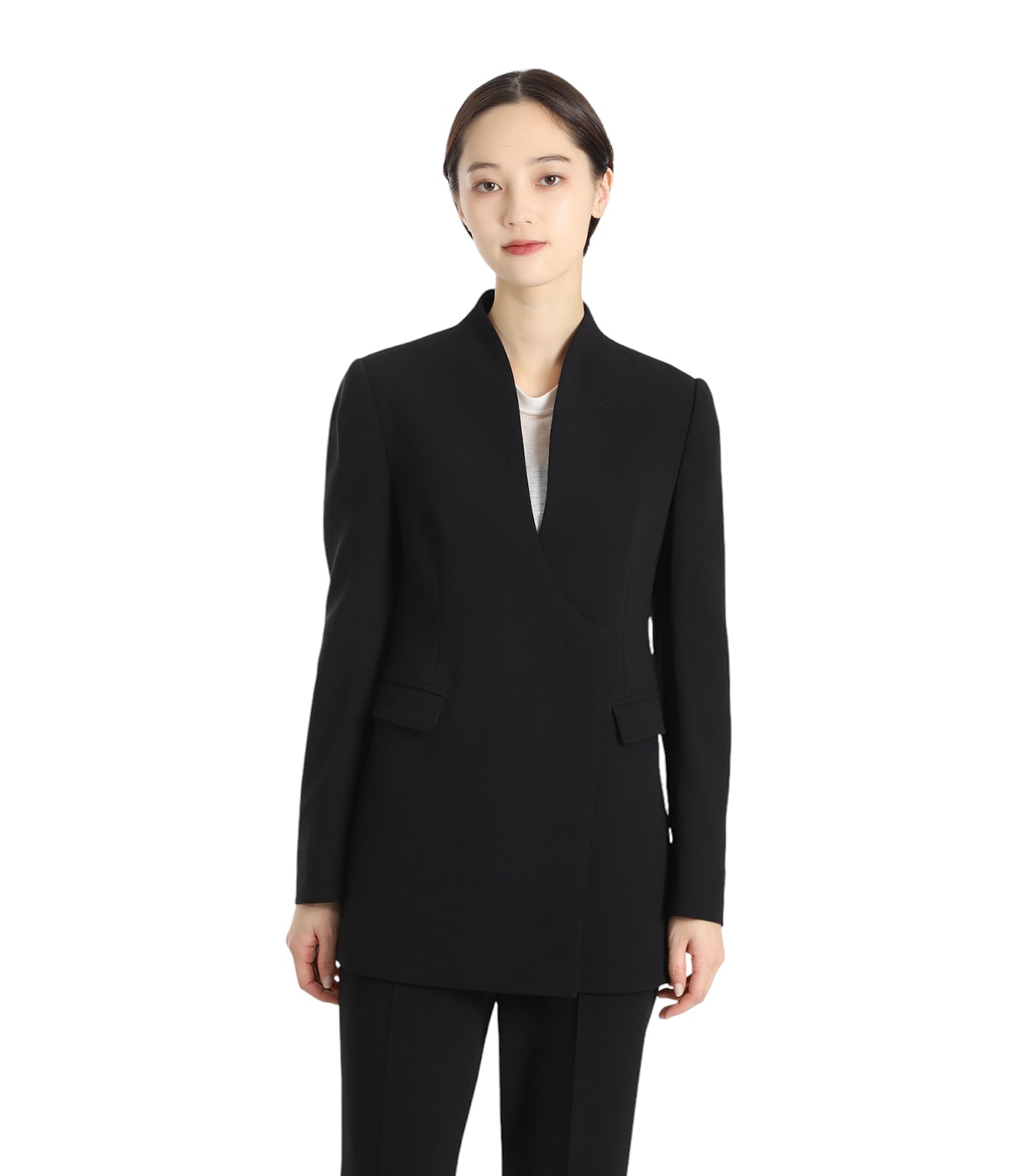 テンシャル　セットアップ Collarless Jacket ブラック　黒　M Mame Collarless Double Breasted Jacket