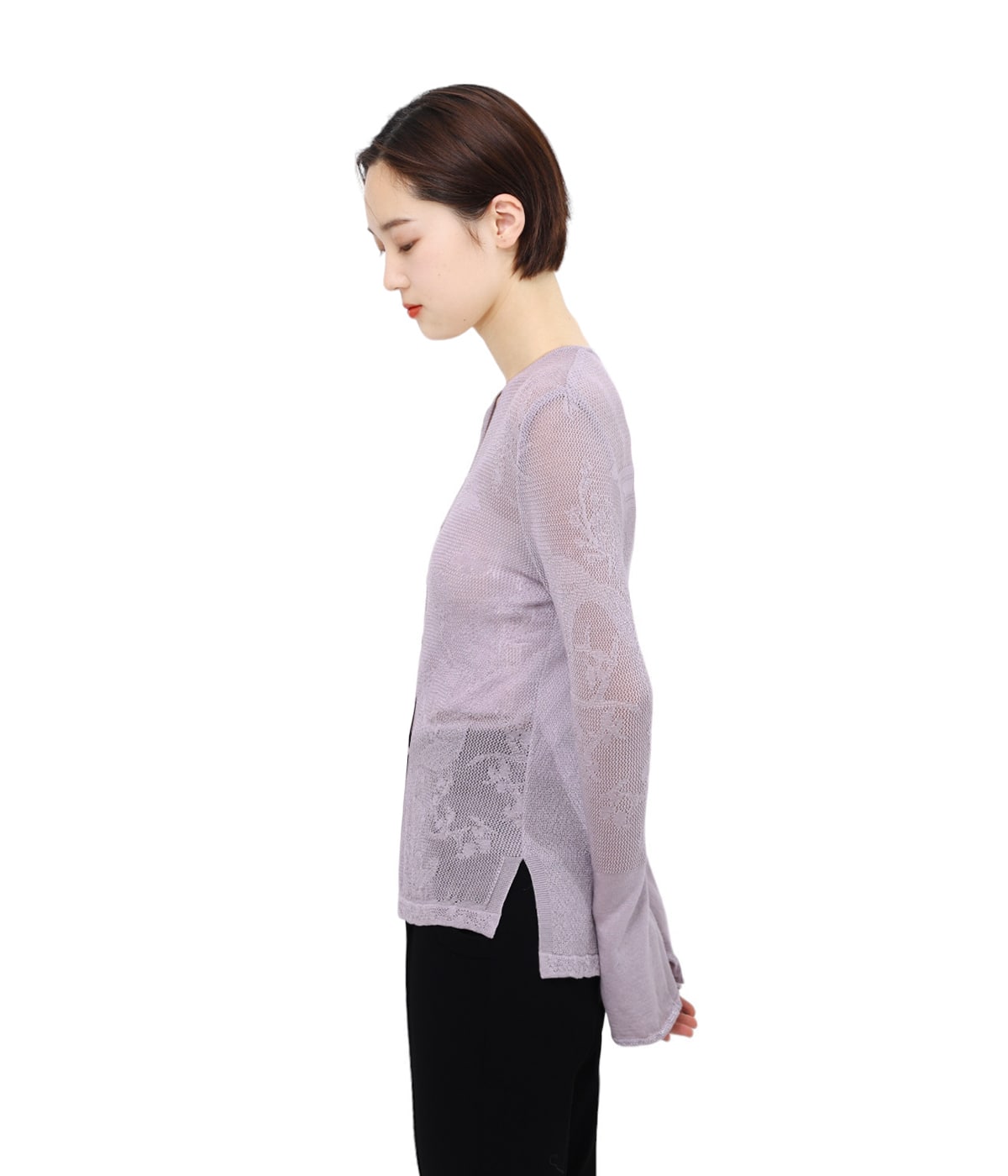 りんマメクロゴウチサマーレースニット レディース】Watermark Pattern Knitted Cardigan | Mame