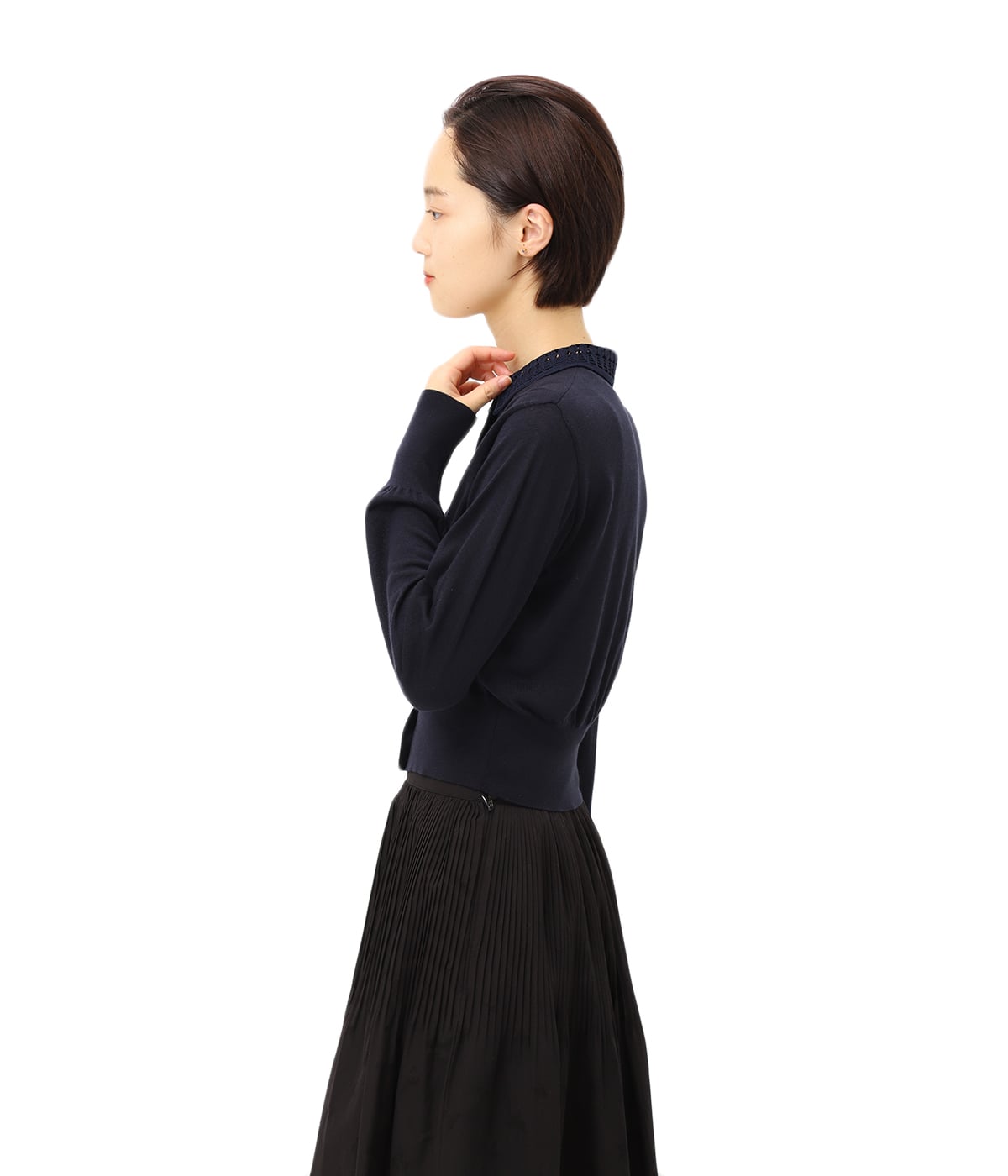 mame kurogouchi◆25S/Detachable Embroidery Collar Knitted Cardigan/2/コットン/GRN Mame Kurogouchi(マメ) Detachable Embroidery Collar Knitted