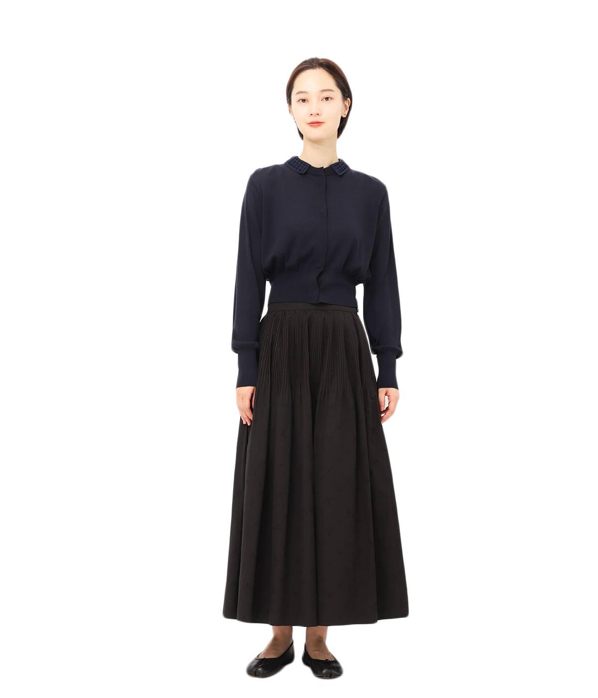 mame kurogouchi◆25S/Detachable Embroidery Collar Knitted Cardigan/2/コットン/GRN Mame Kurogouchi(マメ) Detachable Embroidery Collar Knitted