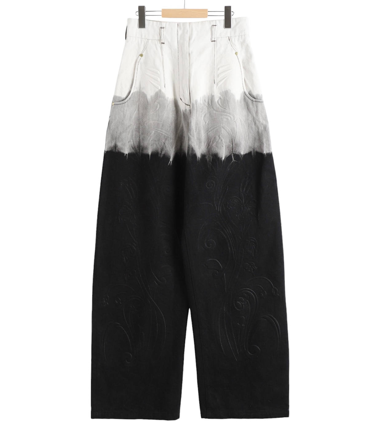 レディース】Gradient Dye Floral Embossed Wide Leg Jeans