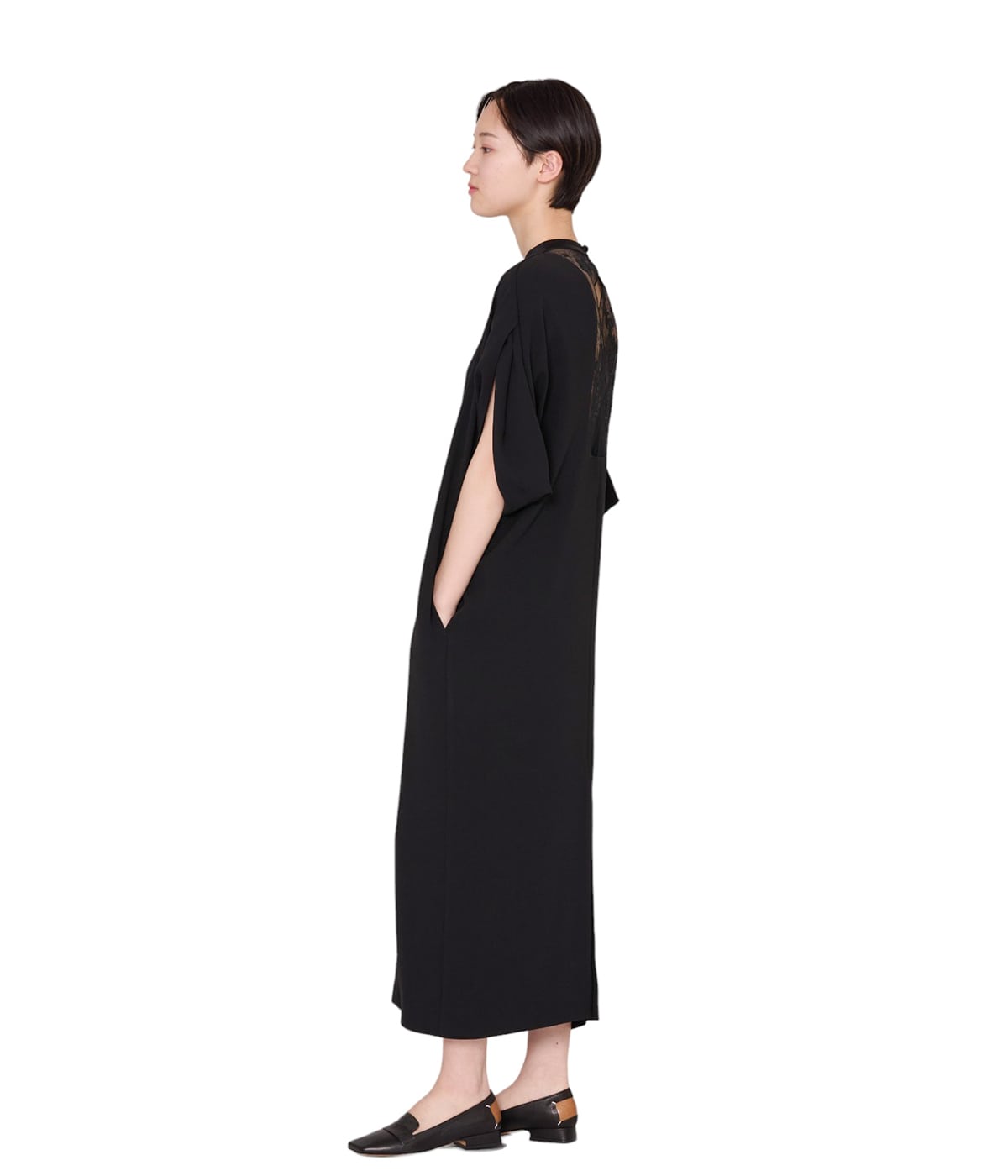 レディース】Back Satin Crepe Georgette Emboridered Lace Back