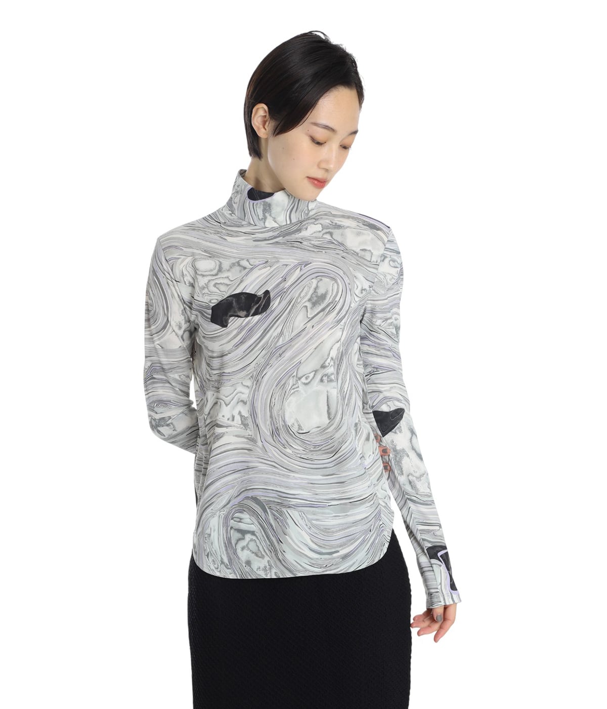サイズ3 mame Marble Print Jersey High Neck Marble Print Jersey High Neck Top-マーブルプリントジャージー