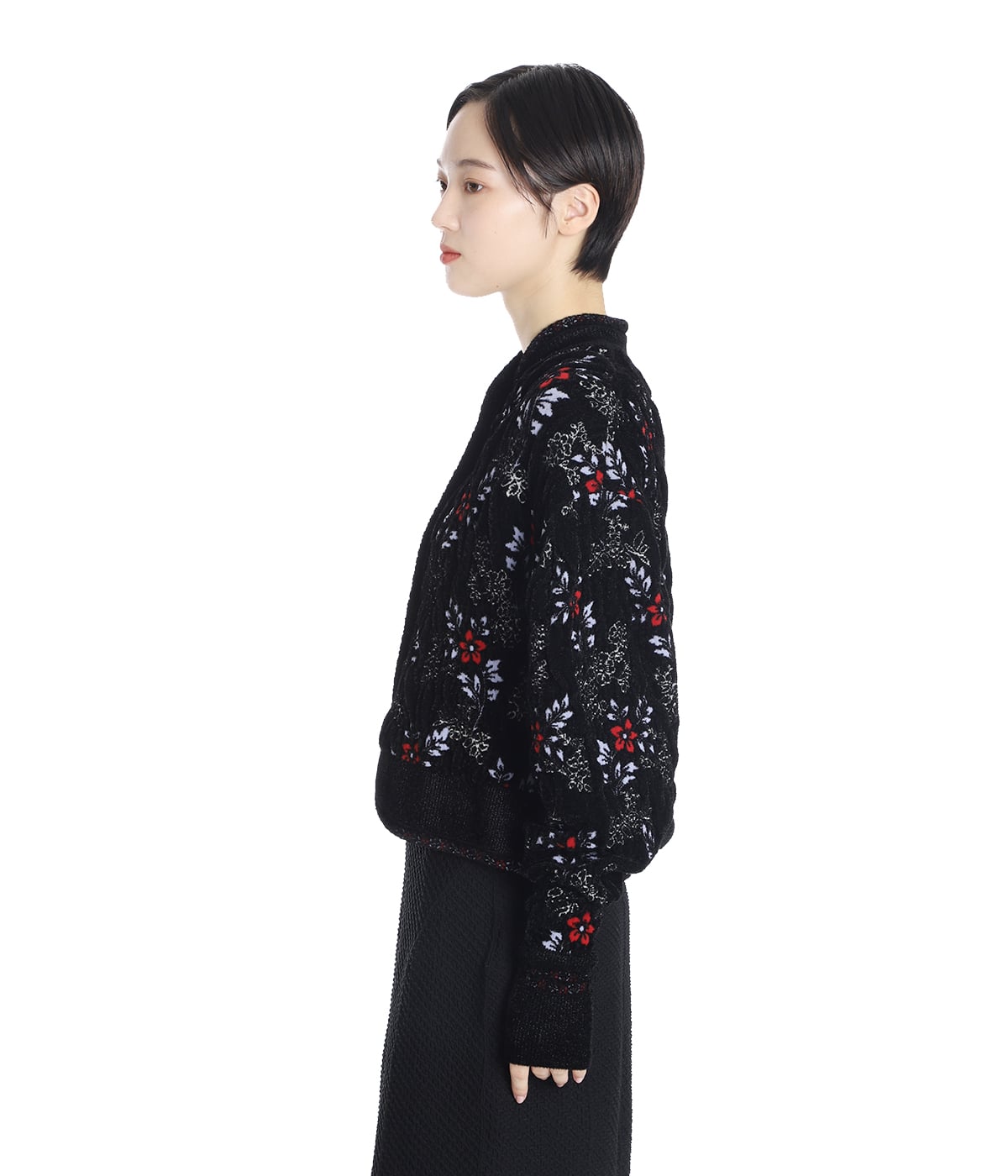 レディース】Floral Motif Chenille Knited Cardigan | Mame