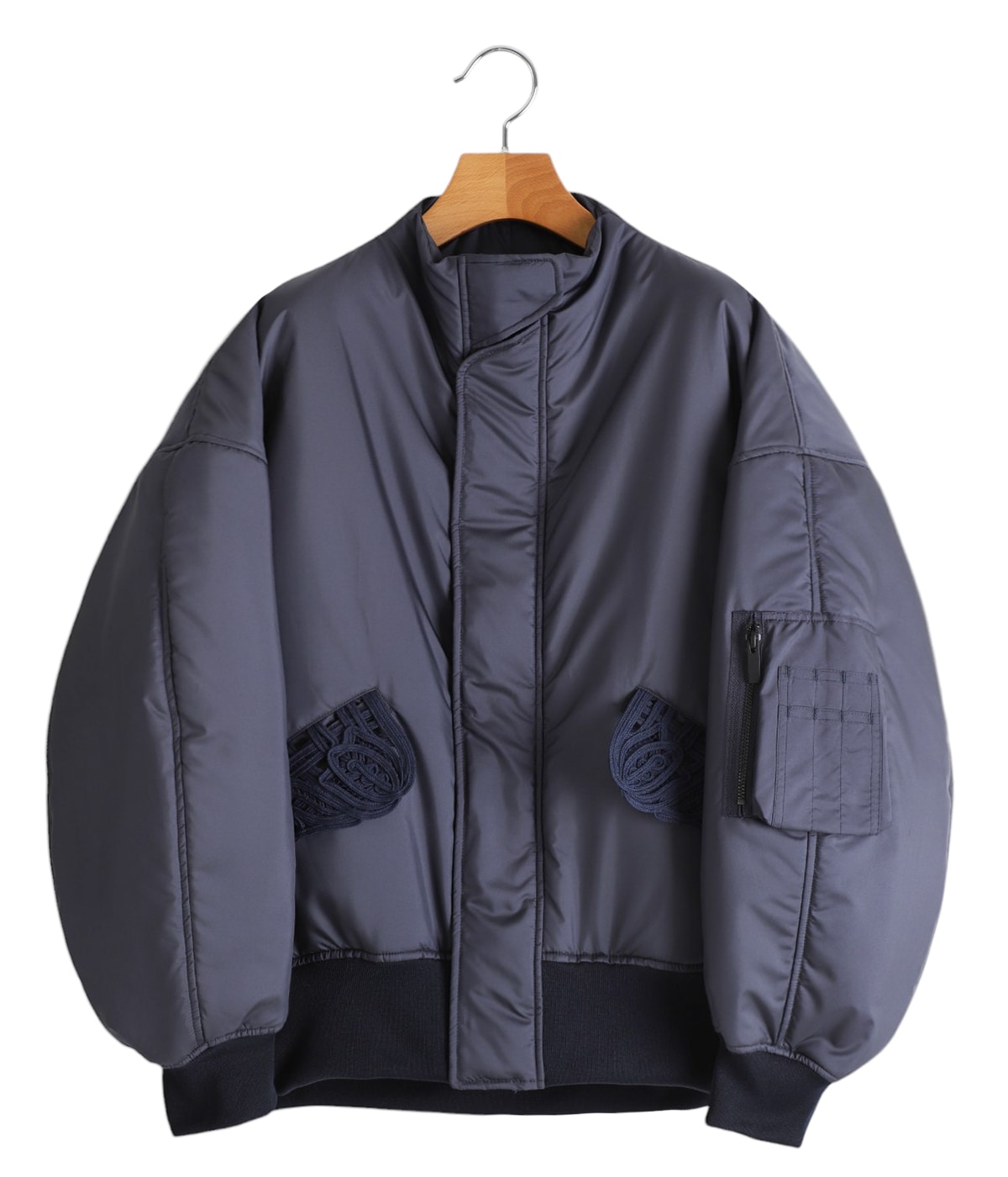 レディース】Cording Embroidery Collarless Flight Jacket