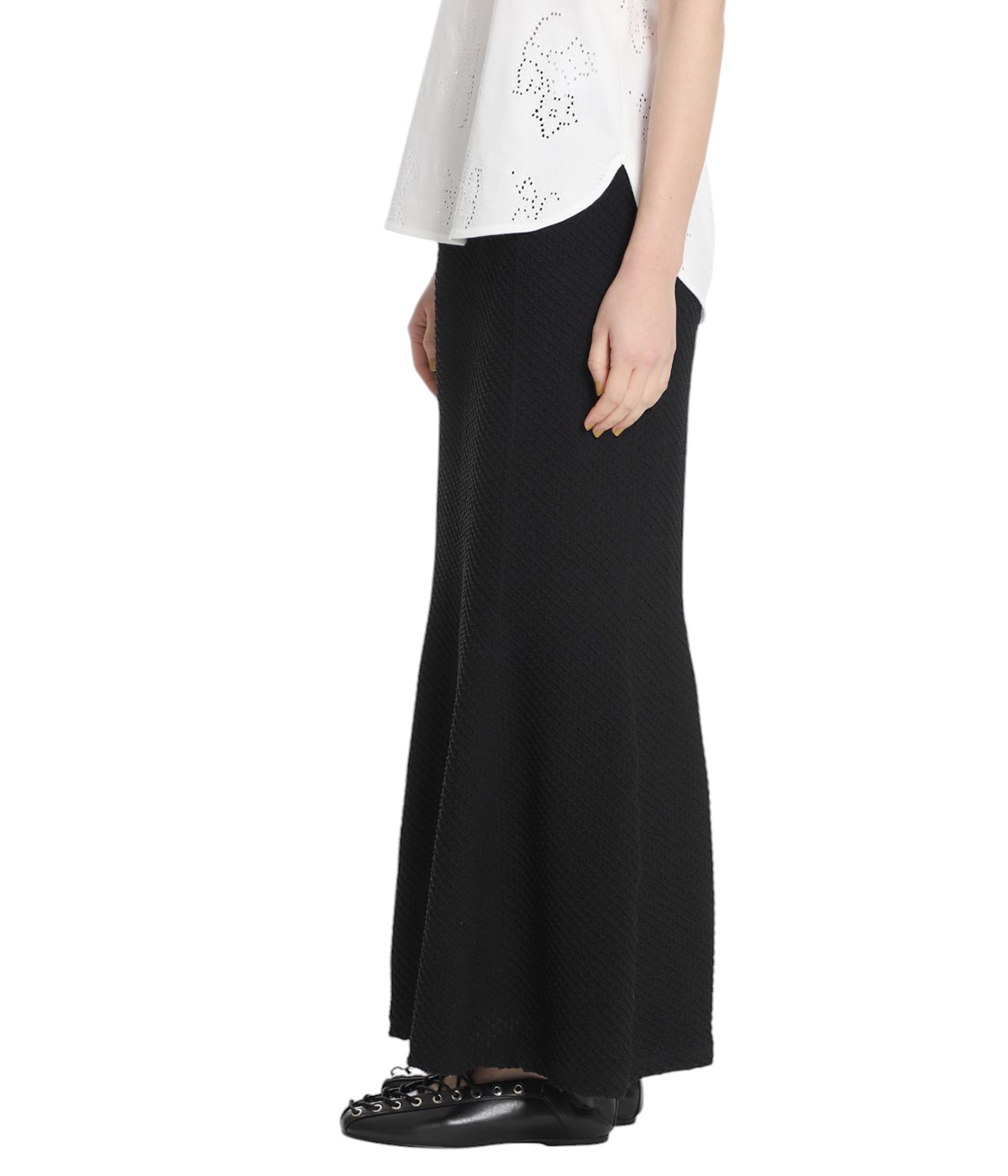 【Mame Kurogouchi】Jacquard Flare Skirt BLACK MM25SS-JS028 Shirring Jersey Jacquard Flare Skirt - BLACK (MM25SS-JS028