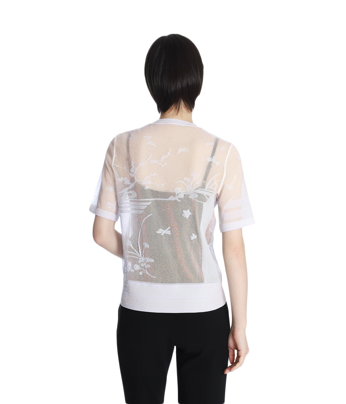 レディース】Nature Pattern Sheer Knitted Crew Neck Top