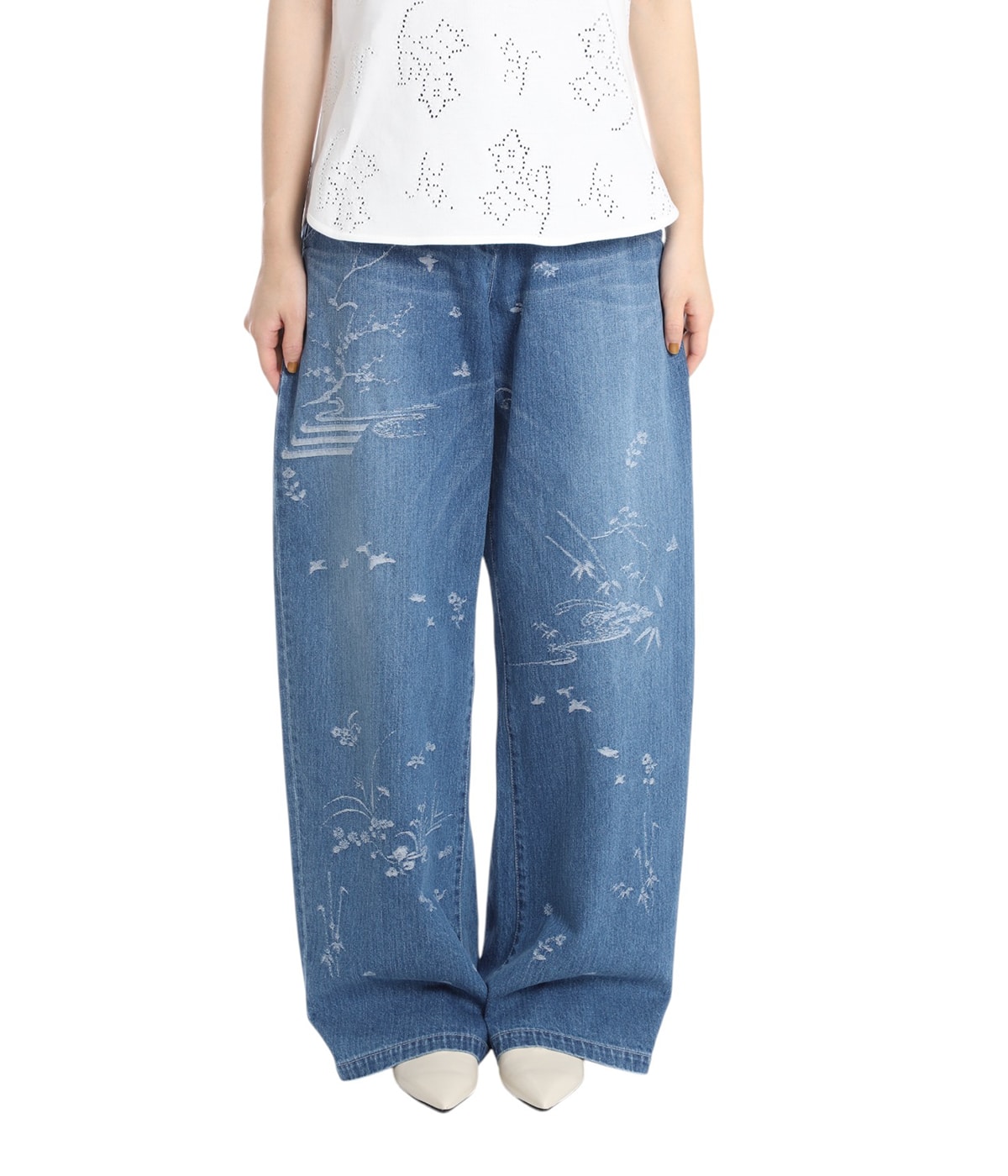 レディース】Nature Pattern Jacquard Wide Leg Jeans | Mame