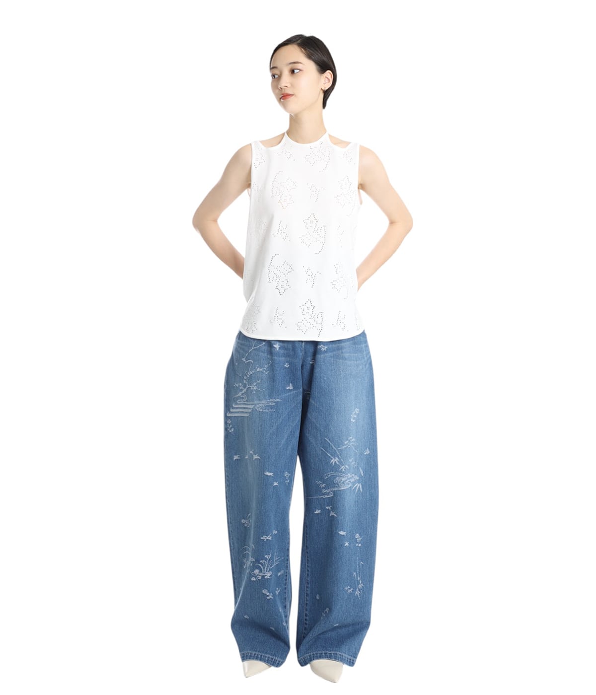 レディース】Nature Pattern Jacquard Wide Leg Jeans | Mame