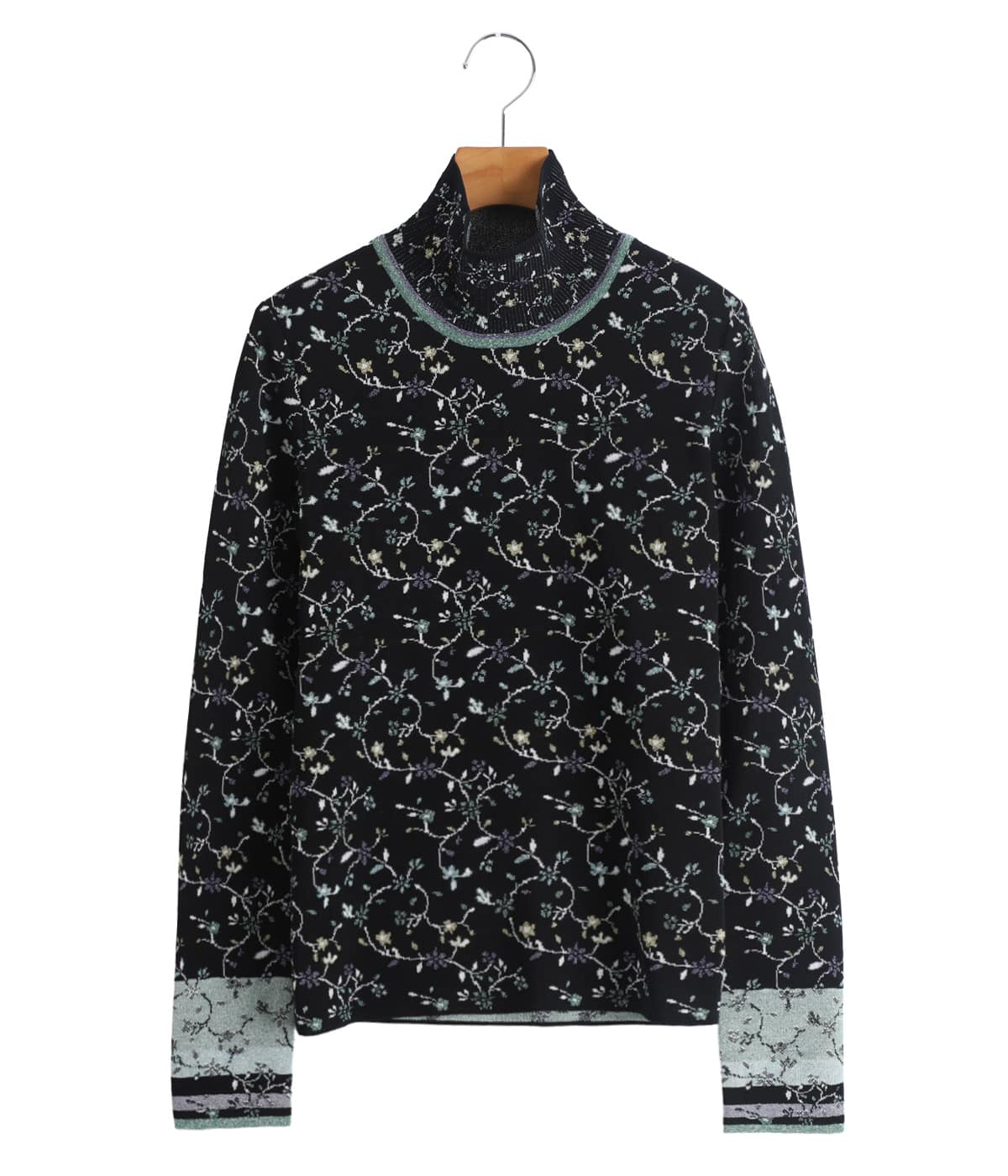 レディース】Floral Motif Glitter High Neck Knit Top | Mame