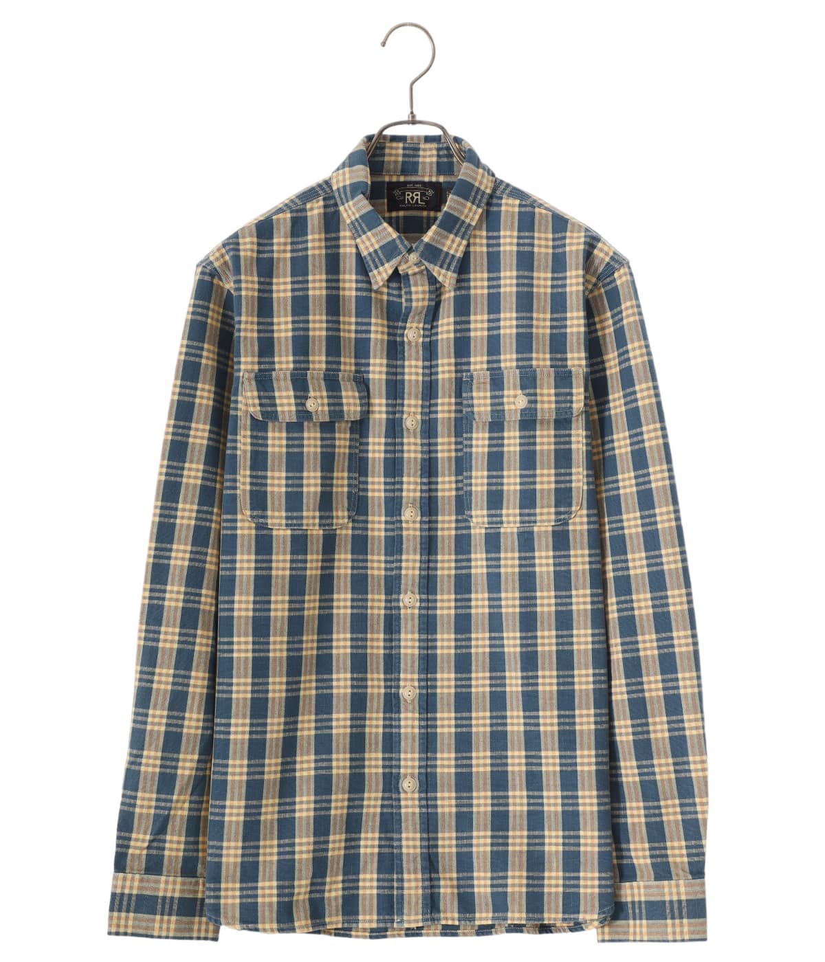 トップス RRL Jersey Shirt M RRL Plaid-Print Jersey Popover Workshirt Navy/Blue | Cultizm