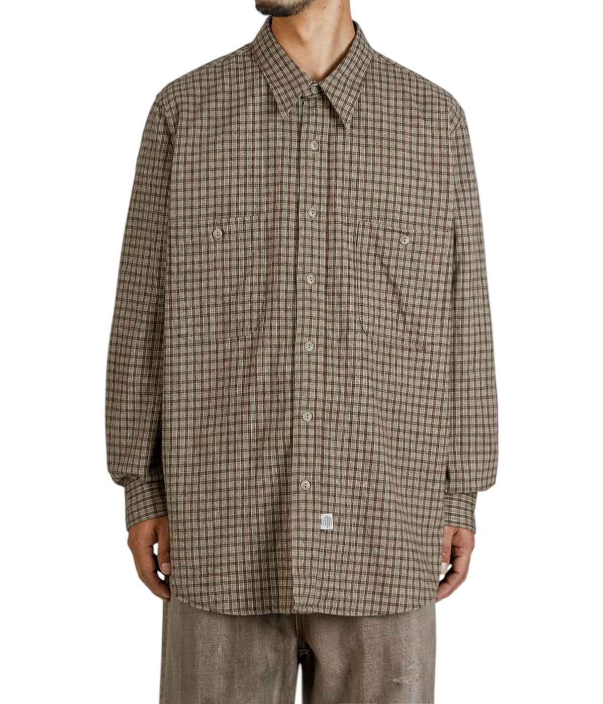 Marvine Pontiak チェック柄長袖シャツ Open Collar SH(Type A Navy×Orange CH/ネイビー×オレンジ