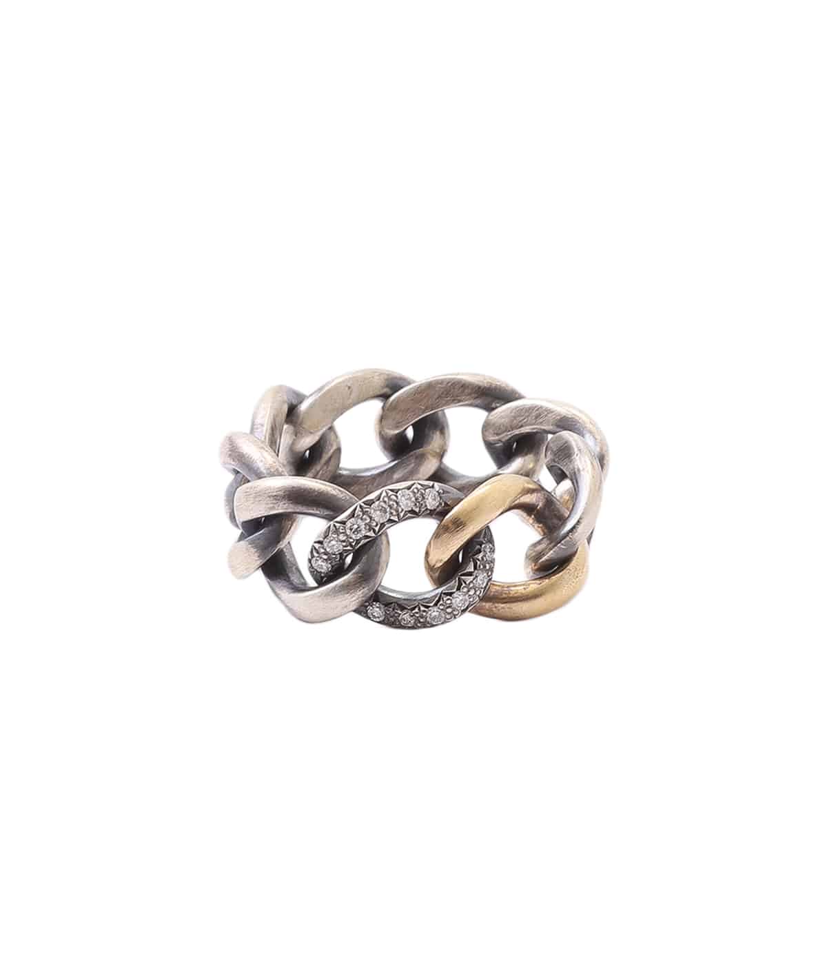 hum半人前リング HUMETE CHAIN RING M SV K18YG White Diamond | hum(ハム