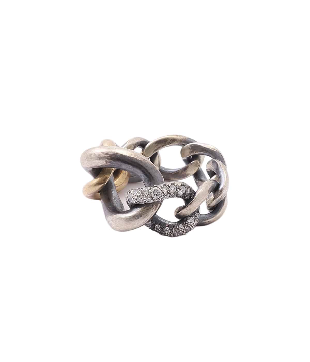 humリング HUMETE CHAIN RING S SV K18YG White Diamond0.28ct(side part