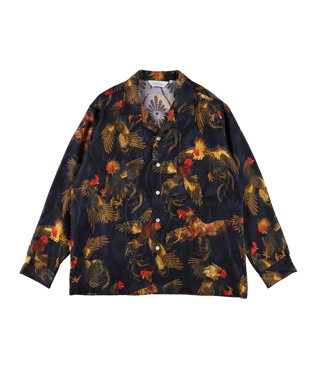 予約】SILK LONG SLEEVE ALOHA SHIRT〈COCK FIGHTING/ BLACK BLUE