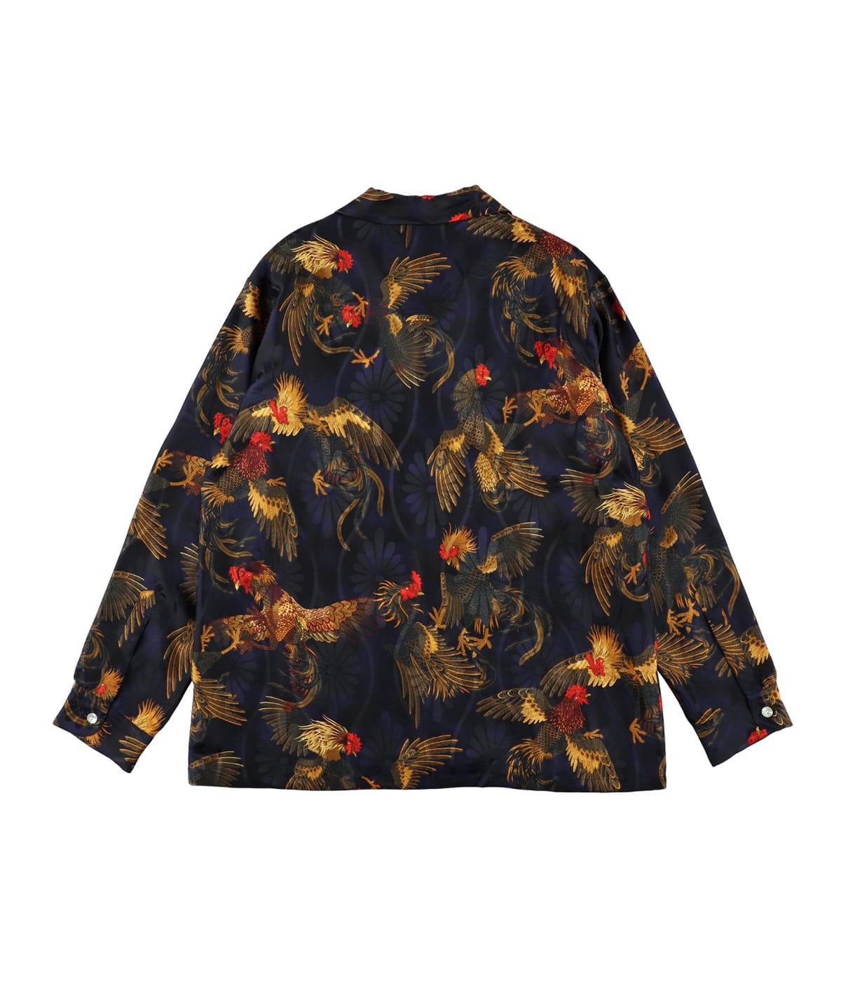 予約】SILK LONG SLEEVE ALOHA SHIRT〈COCK FIGHTING/ BLACK BLUE