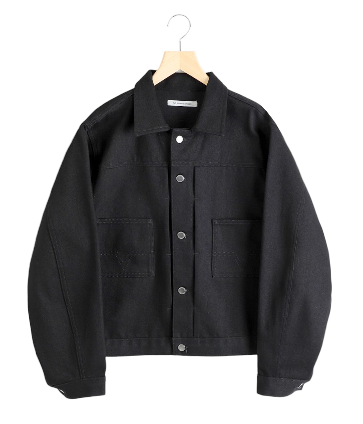 美品ダイアグラム　エコファースリーブ　デニムジャケットオーバサイズ　ブラック36 Amiur（エミレ）の「over size tuck design denim jacket