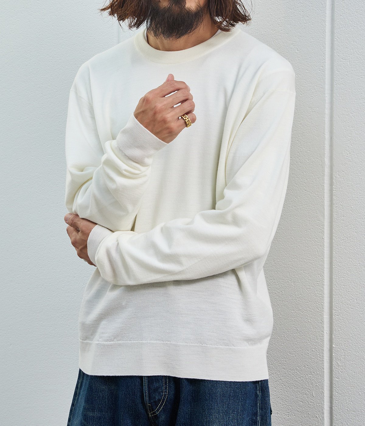 JOHN SMEDLEY ジョンスメドレー ARKNETS ウールニット L これぞ世界一のニット」ジョンスメドレー×ARKnetsコラボは丈