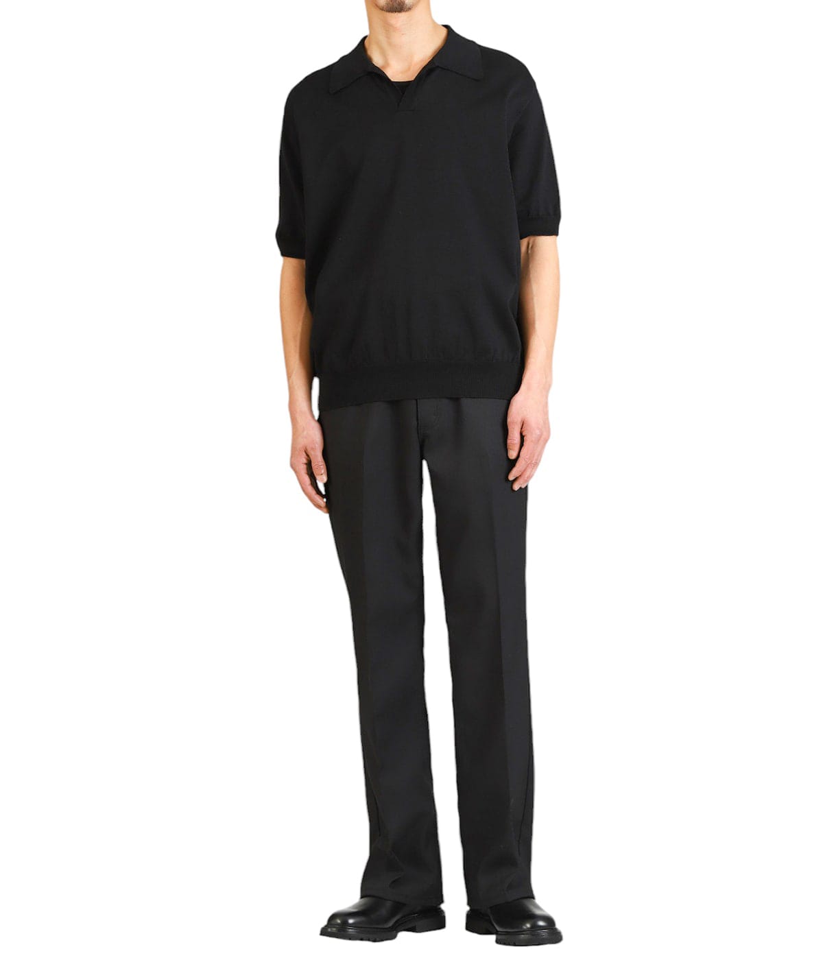 【美品】BATONER/バトナー スキッパーポロ サイズ3 ブラック BATONER/バトナー】Men Silk Polo Skipper