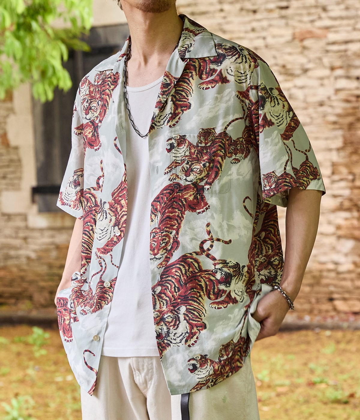 別注 RAYON SHORT SLEEVE ALOHA SHIRT ONE HUNDRED TIGERS（N25