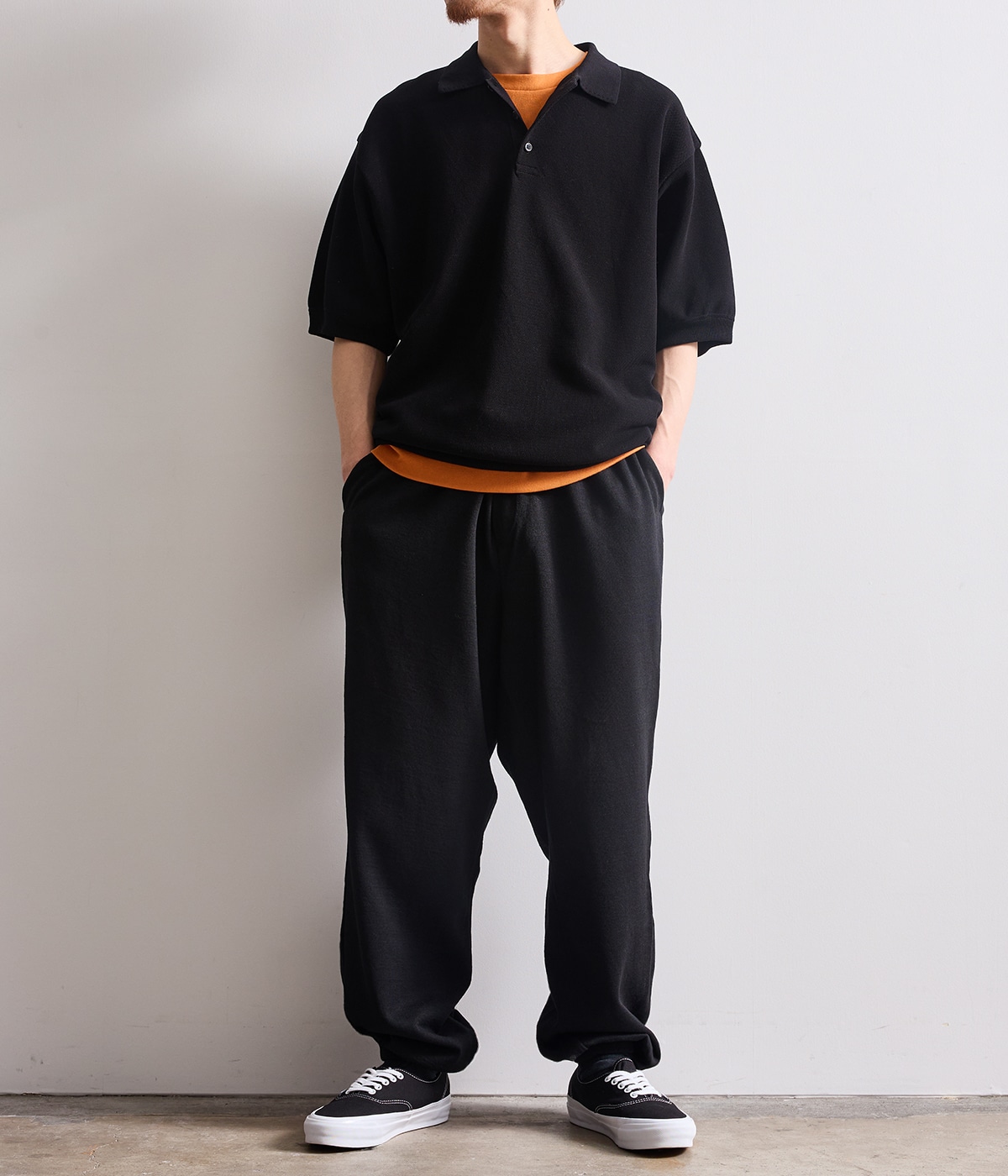 crepuscule Moss Stitch Poloスキッパーポロ 黒 2 crepuscule Moss Stitch Polo Black - Mens | rroomm