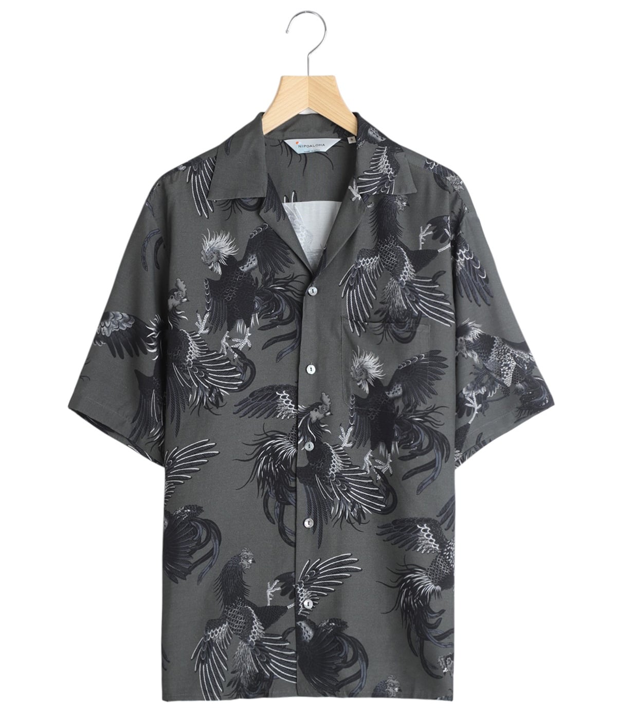 予約】別注 RAYON SHORT SLEEVE ALOHA SHIRT COCK FIGHTING MONOTONE