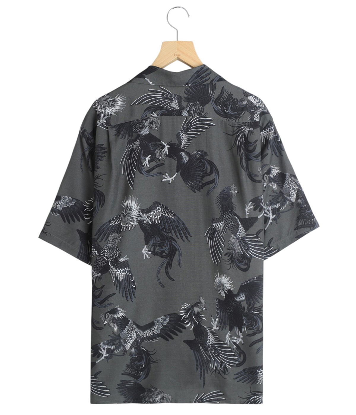 予約】別注 RAYON SHORT SLEEVE ALOHA SHIRT COCK FIGHTING MONOTONE