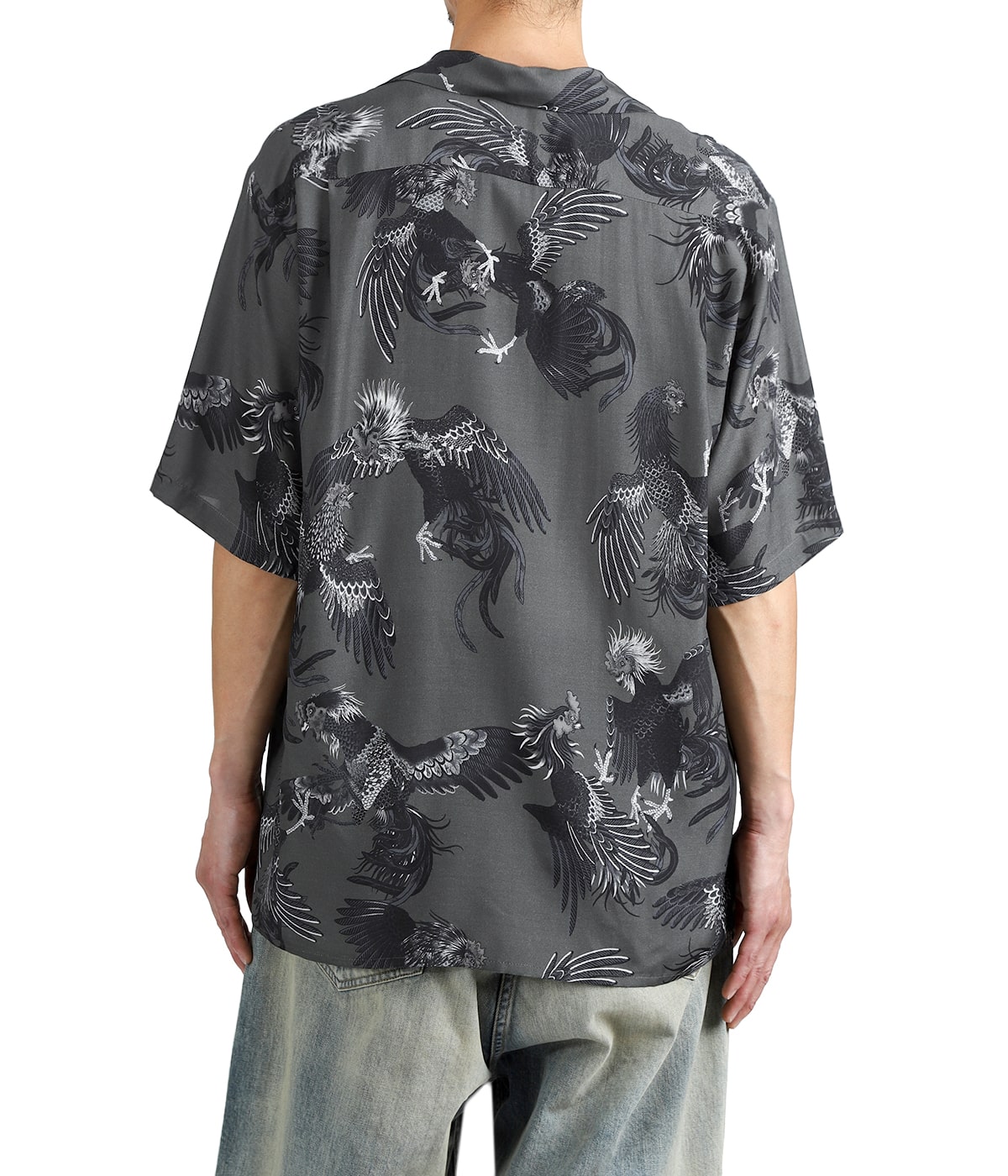別注 RAYON SHORT SLEEVE ALOHA SHIRT COCK FIGHTING MONOTONE