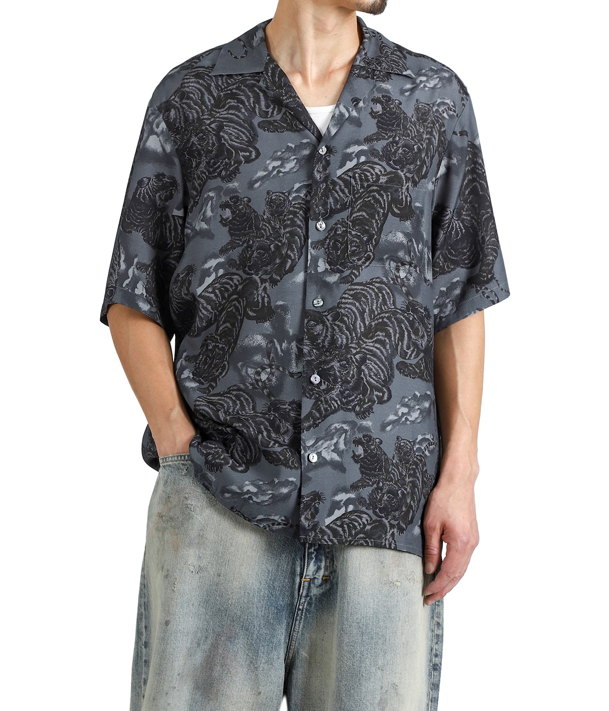 別注 RAYON SHORT SLEEVE ALOHA SHIRT ONE HUNDRED TIGERS | NIPOALOHA