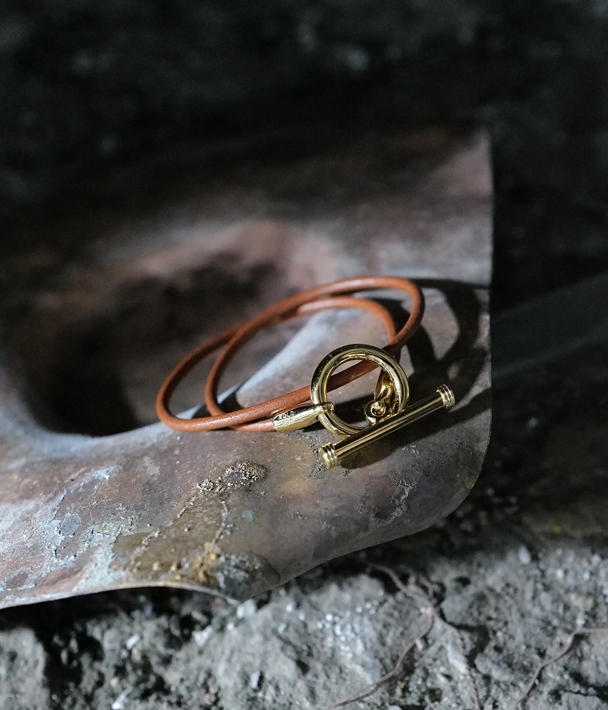 別注  Double Leather Bracelet with Toggle /GD