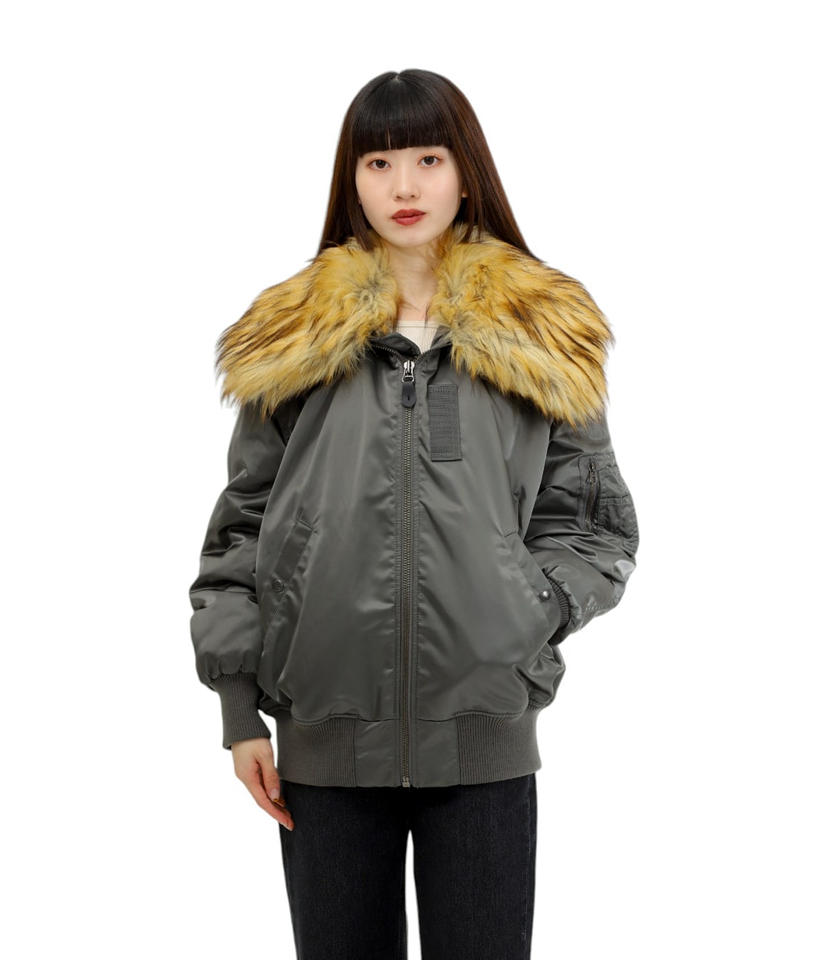 ロドリリオン B-15 TYPE BIG COLLAR ジャケット グレー レディース】B-15 Type Big Collar Jacket | RhodolirioN