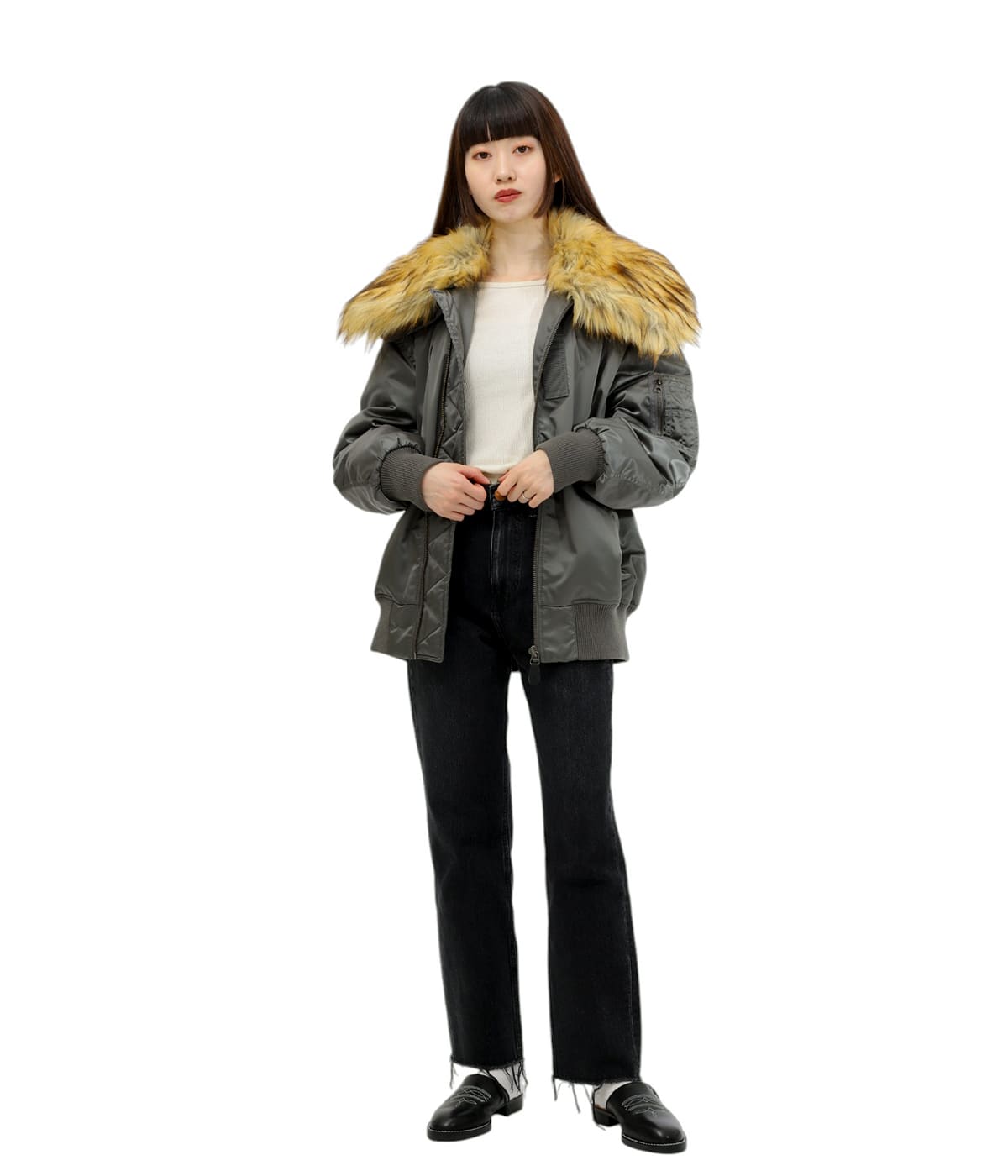 ロドリリオン B-15 TYPE BIG COLLAR ジャケット　グレー レディース】B-15 Type Big Collar Jacket | RhodolirioN