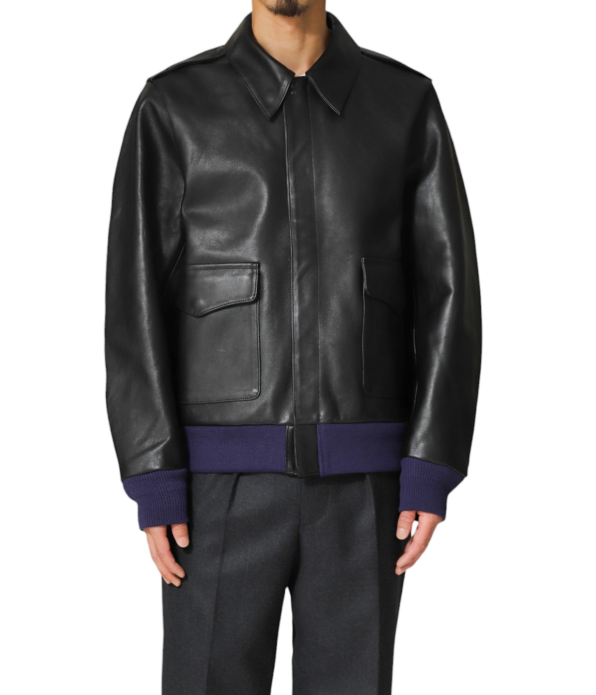 定価半額 黒 XS ニードルス NEEDLES カウレザー A-2 Jacket NEEDLES（ニードルズ）A-2 Jacket - Cowhide Leather（A-2