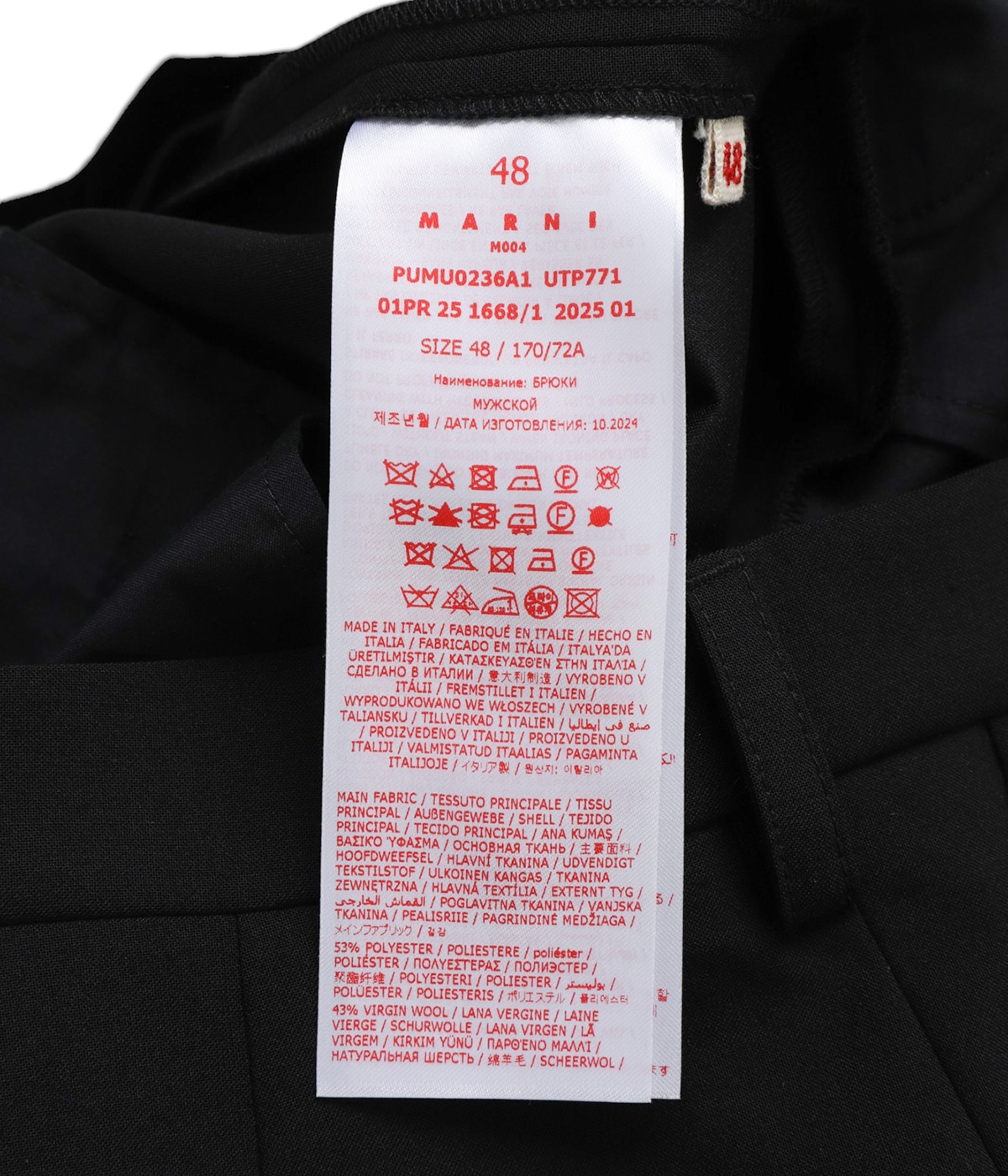 MARNI 黒 スラックス　(036となります) MARNI マルニ クロップドパンツ PUMU0017U4 TW839 メンズ