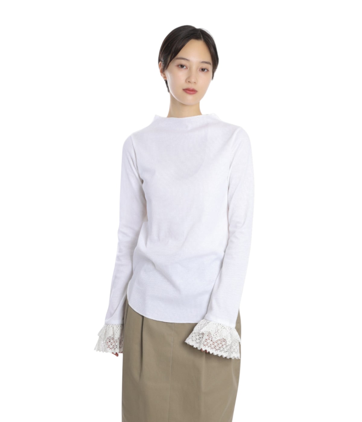 レディース】Ribbed Lace Cuff Pullover Tee | RhodolirioN