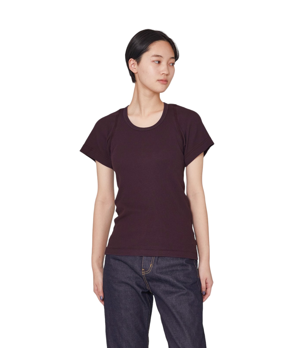 tシャツ 「overneath/オーバーニース」Rib T 027/リブコットンTシャツ レディース セール】【overneath/オーバーニース】Rib T 027/リブコットンT