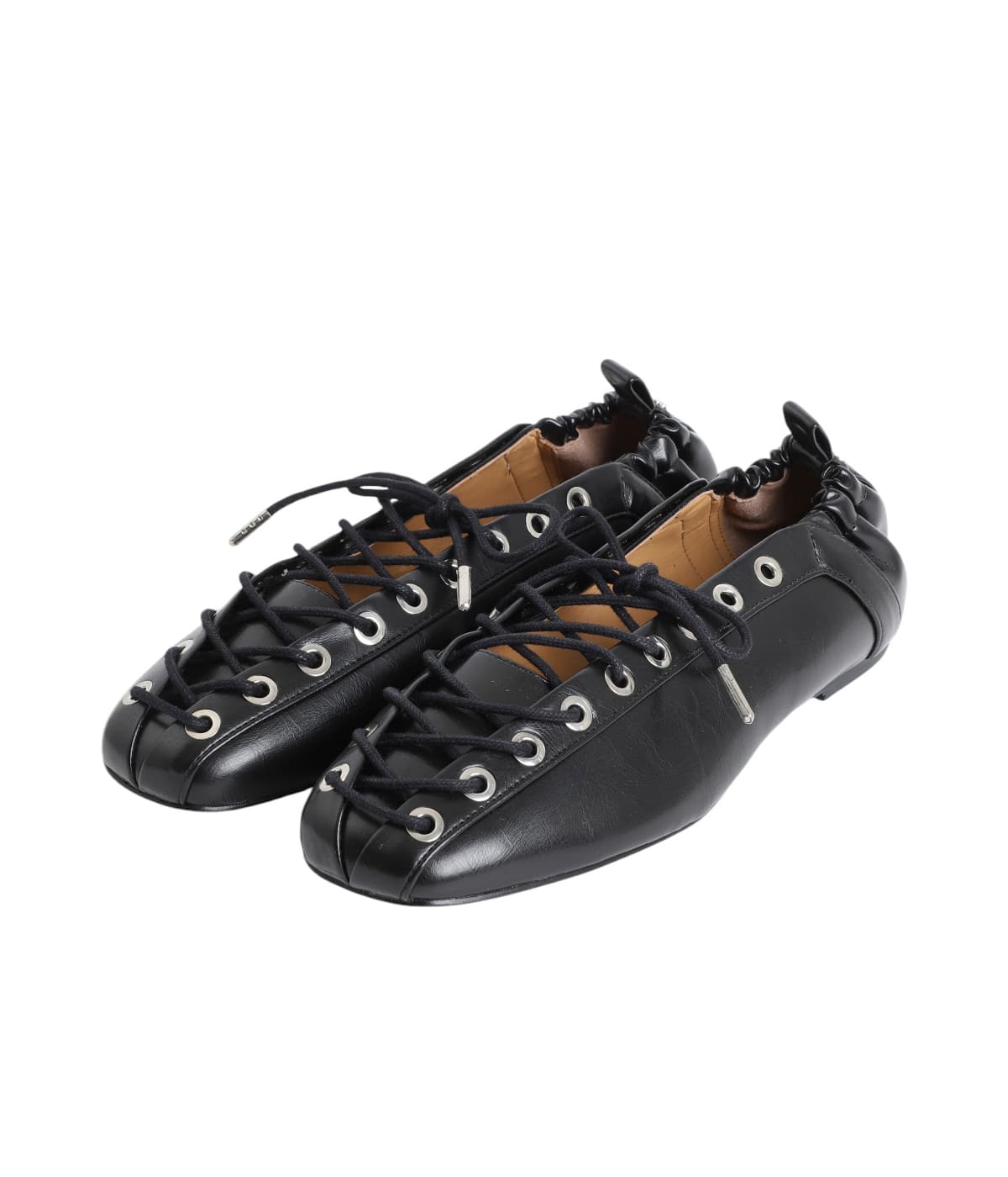 うさぎ　GANNI バレリーナ　靴　ブラック セール】Eyelets Bow Ballerina Naplack（バレエシューズ