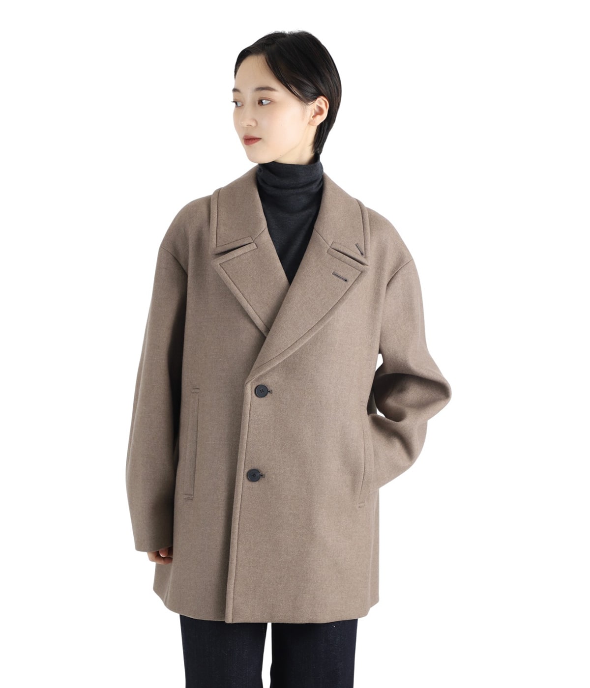 ATON SUPER 120S DOUBLE MELTON ノーカラーコート SUPER 120S DOUBLE