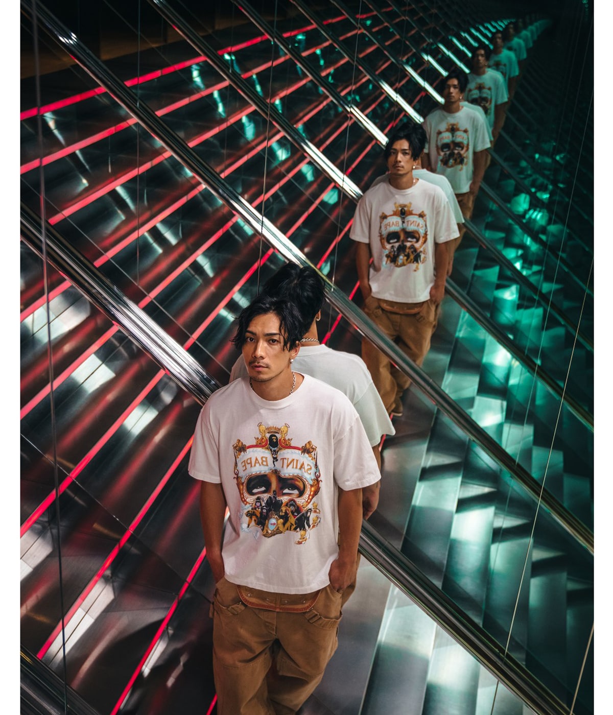 【中古】未使用品 セントマイケル SAINTMICHAEL × A BATHING APE 25AW HANDPRINT BAPE_SS TEE Tシャツ L 半袖