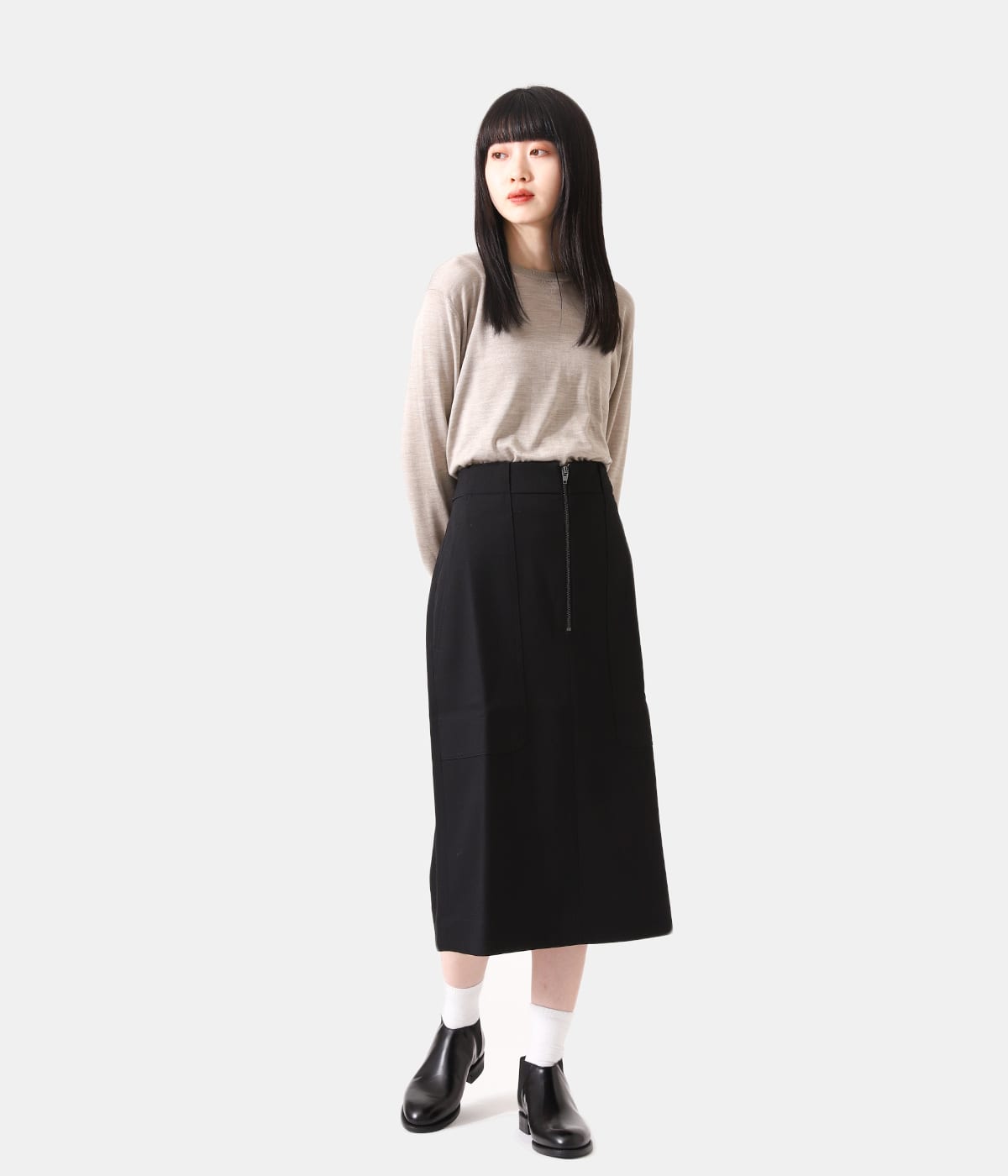 1JINN STUDIO 黒 スカート レディース】WORKWEAR DETAIL SKIRT | STUDIO NICHOLSON