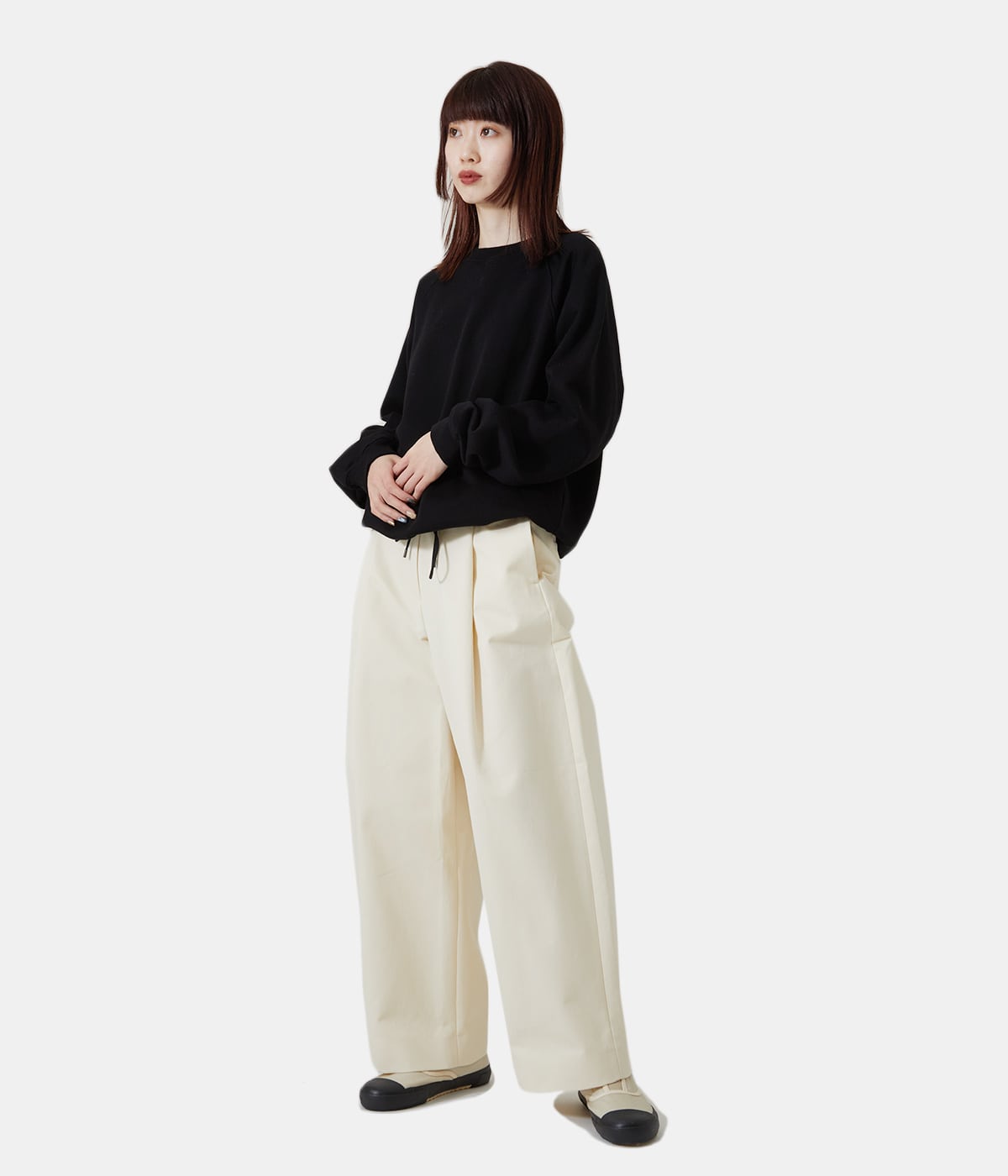 studionicholson/volume pants/ミルク色 レディース】PEACHED COTTONTWILL VOLUME PANTS | STUDIO
